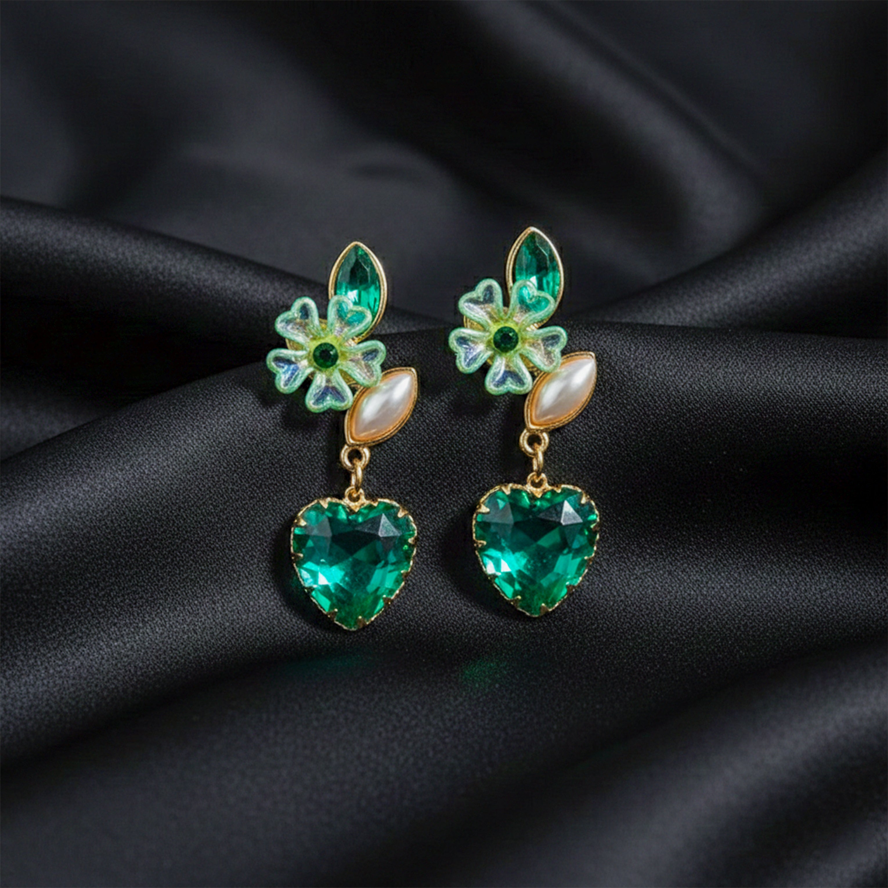reen Heart Crystal Earrings GWE -238