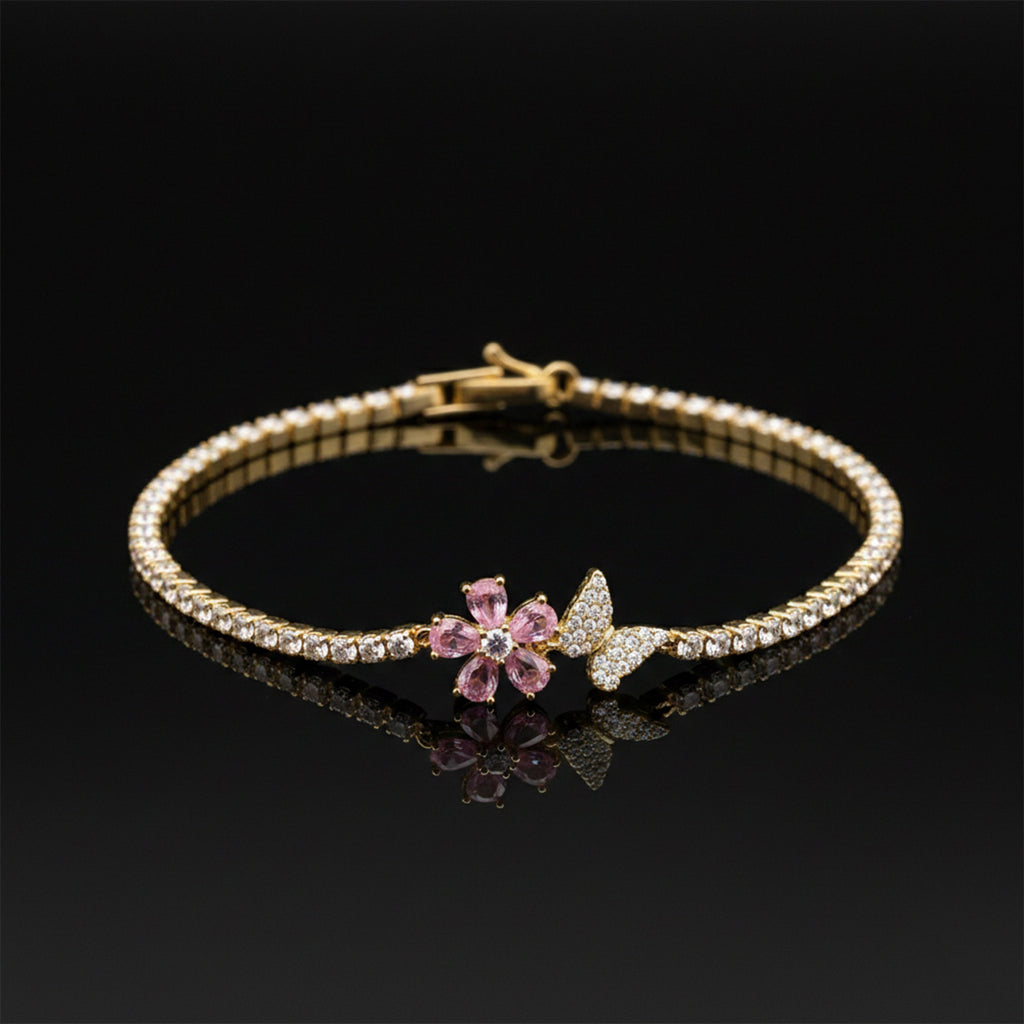 Pink Blossom Butterfly Tennis Bracelet GWB -93