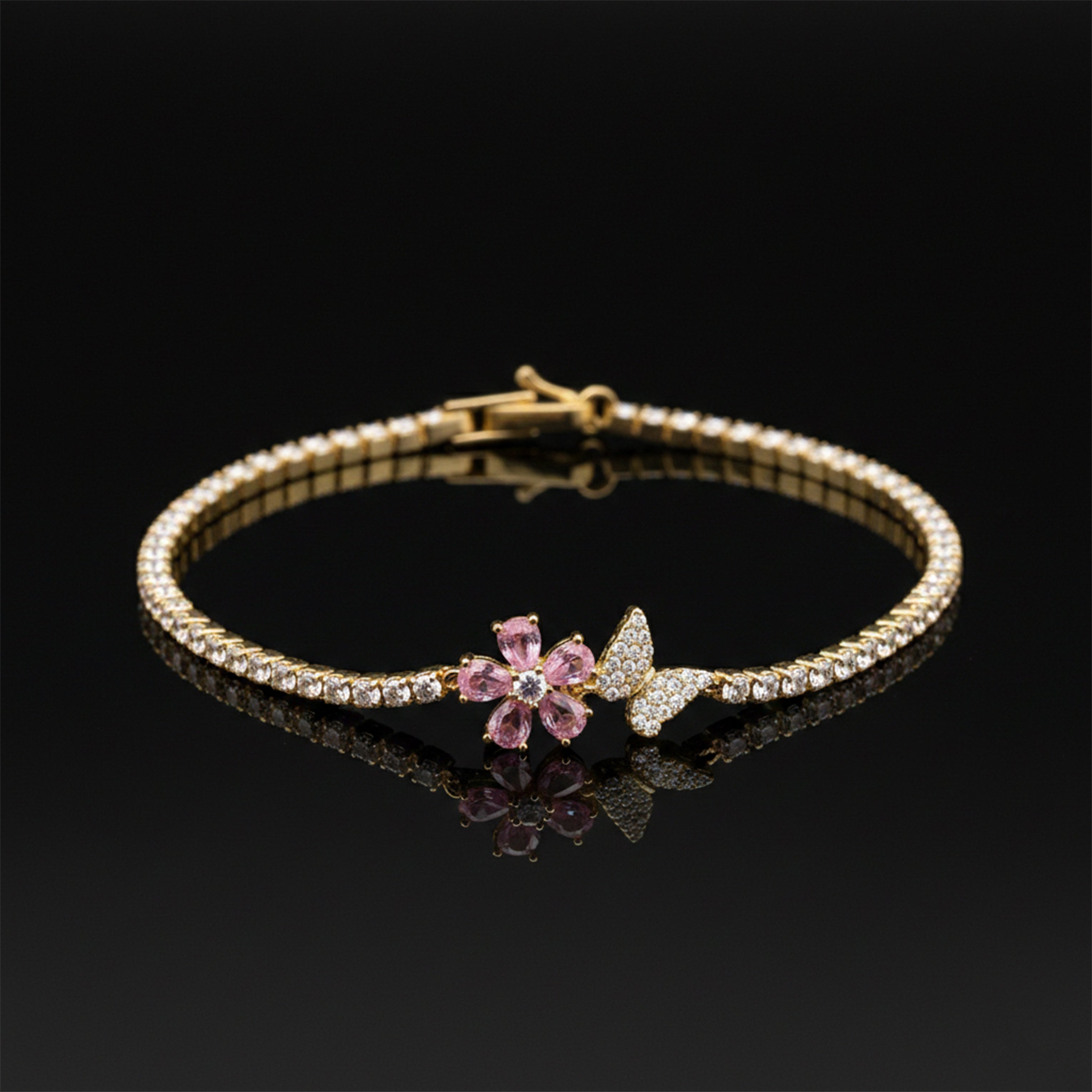 Pink Blossom Butterfly Tennis Bracelet GWB -93