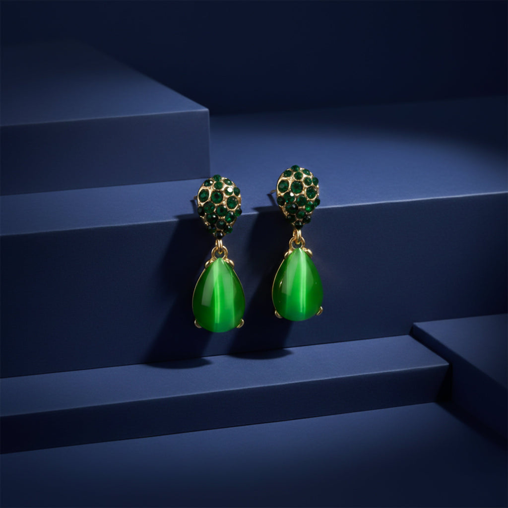 Green Crystal Teardrop Earrings GWE -222