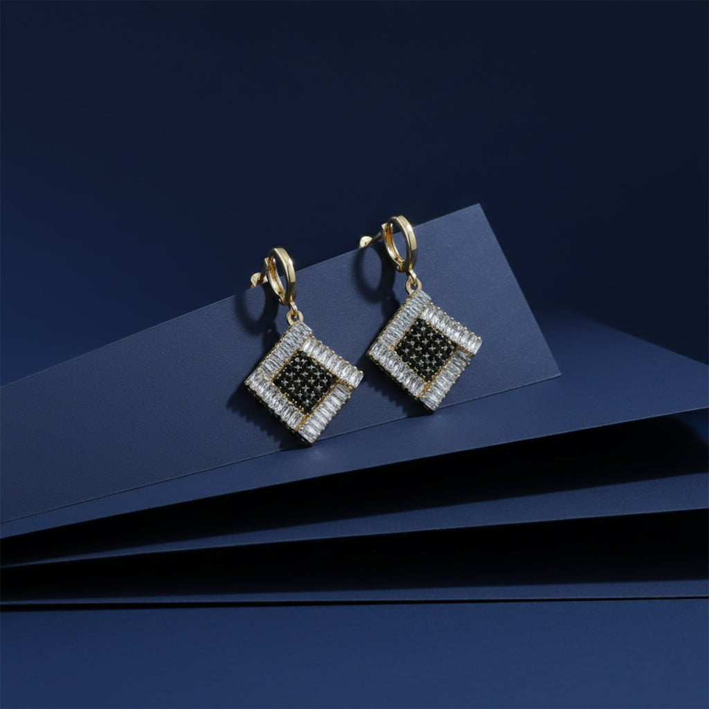 Black & White Crystal Square Drop Earrings GWE -150