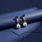 Blue Crystal & Pearl Drop Earrings GWE -143