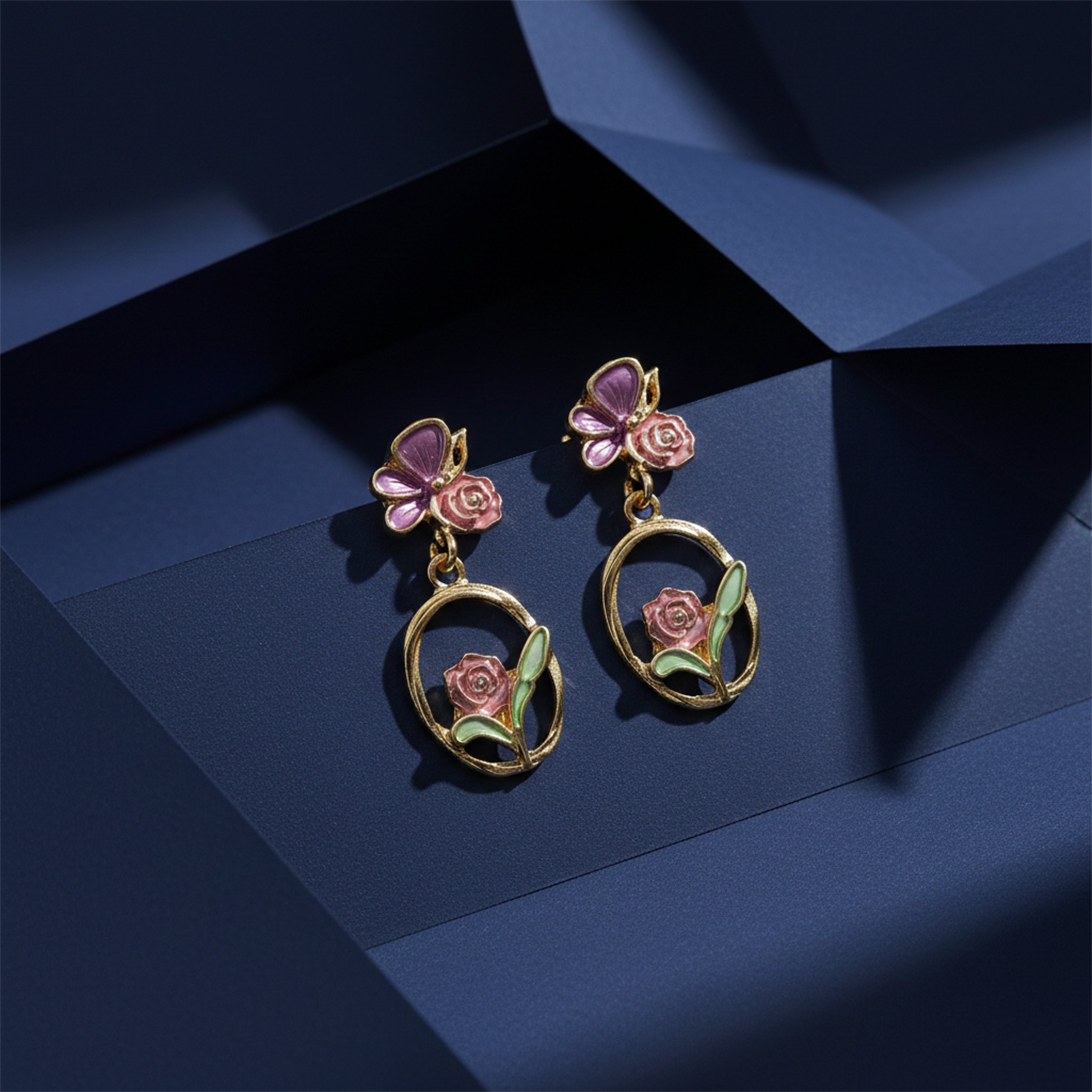 Butterfly & Rose Floral Drop Earrings GWE -177