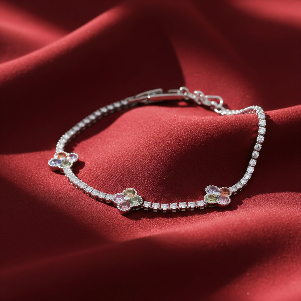 Multicolor Floral Accent Tennis Bracelet GWB -135