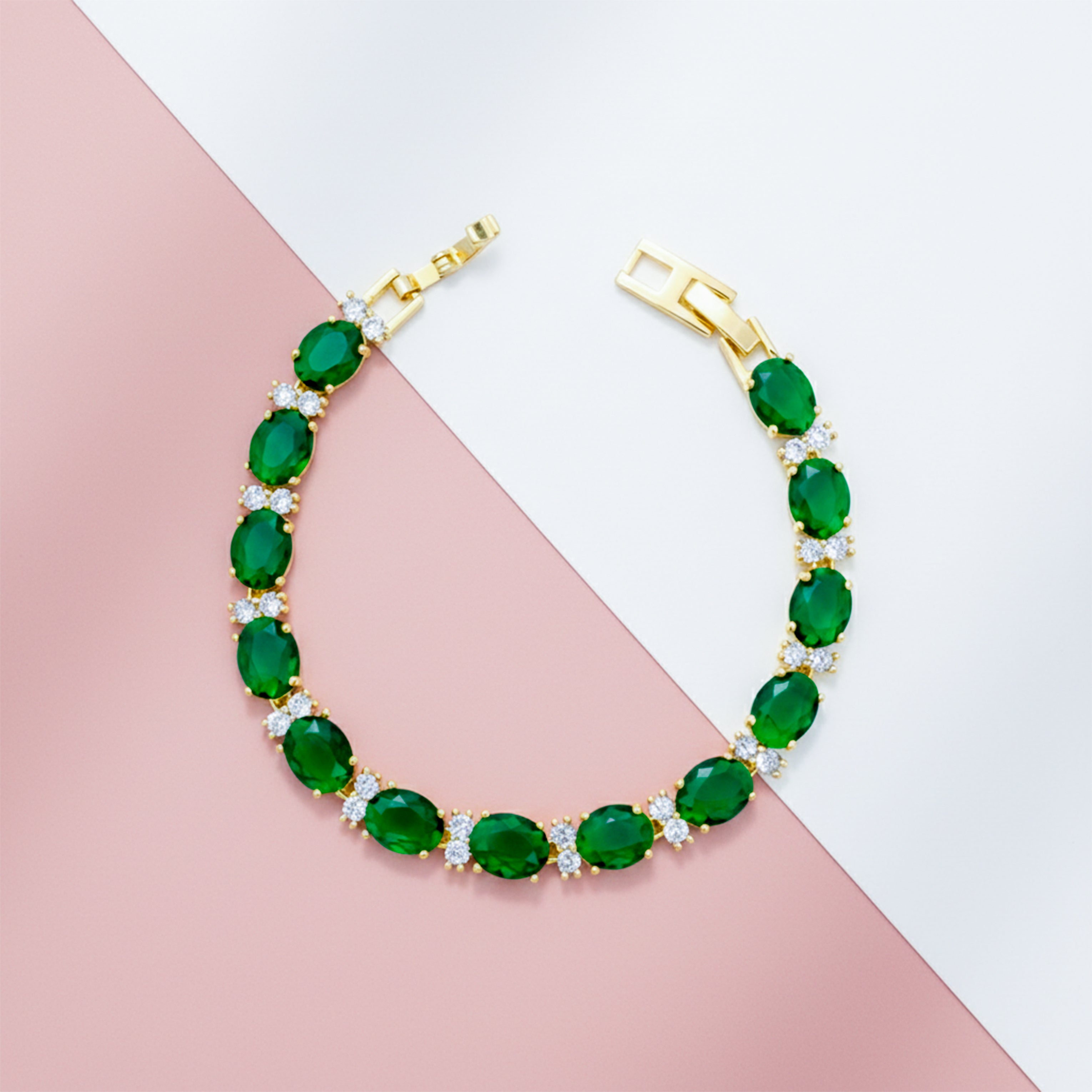 Emerald Green Oval Tennis Bracelet GWB -138