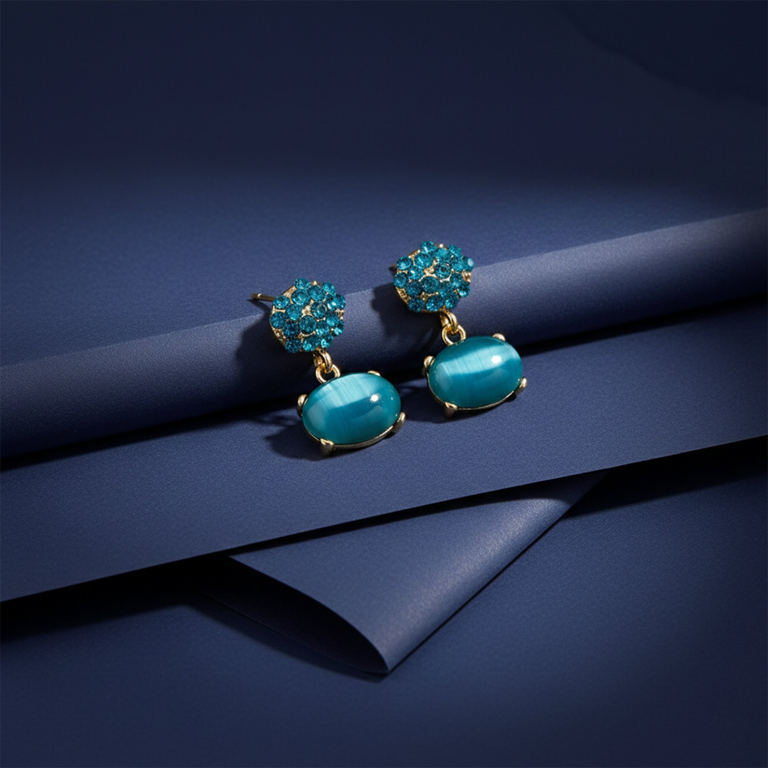 Teal Crystal Oval Drop Earrings GWE -218