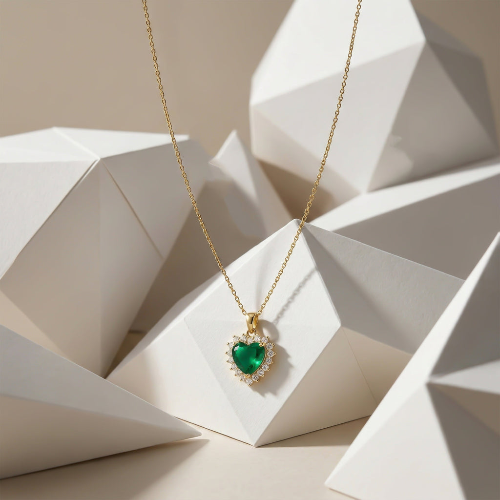 Emerald Heart Halo Pendant Necklace GWN -69