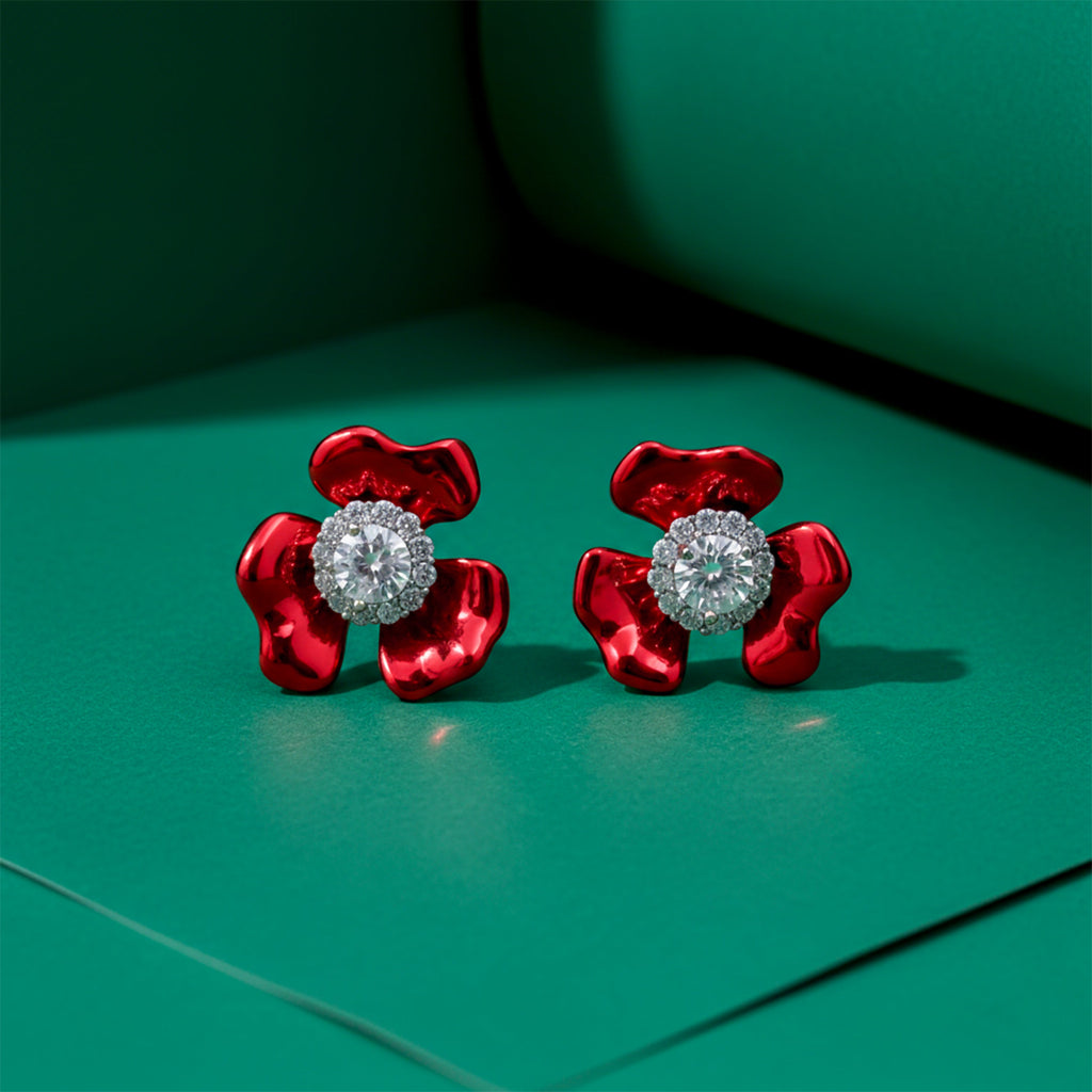 Ruby Bloom Crystal Stud Earrings GWE -84