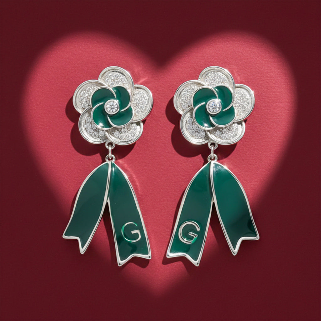 Emerald Silver Bloom Drop Earrings GWE -62