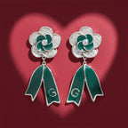 Emerald Silver Bloom Drop Earrings GWE -62