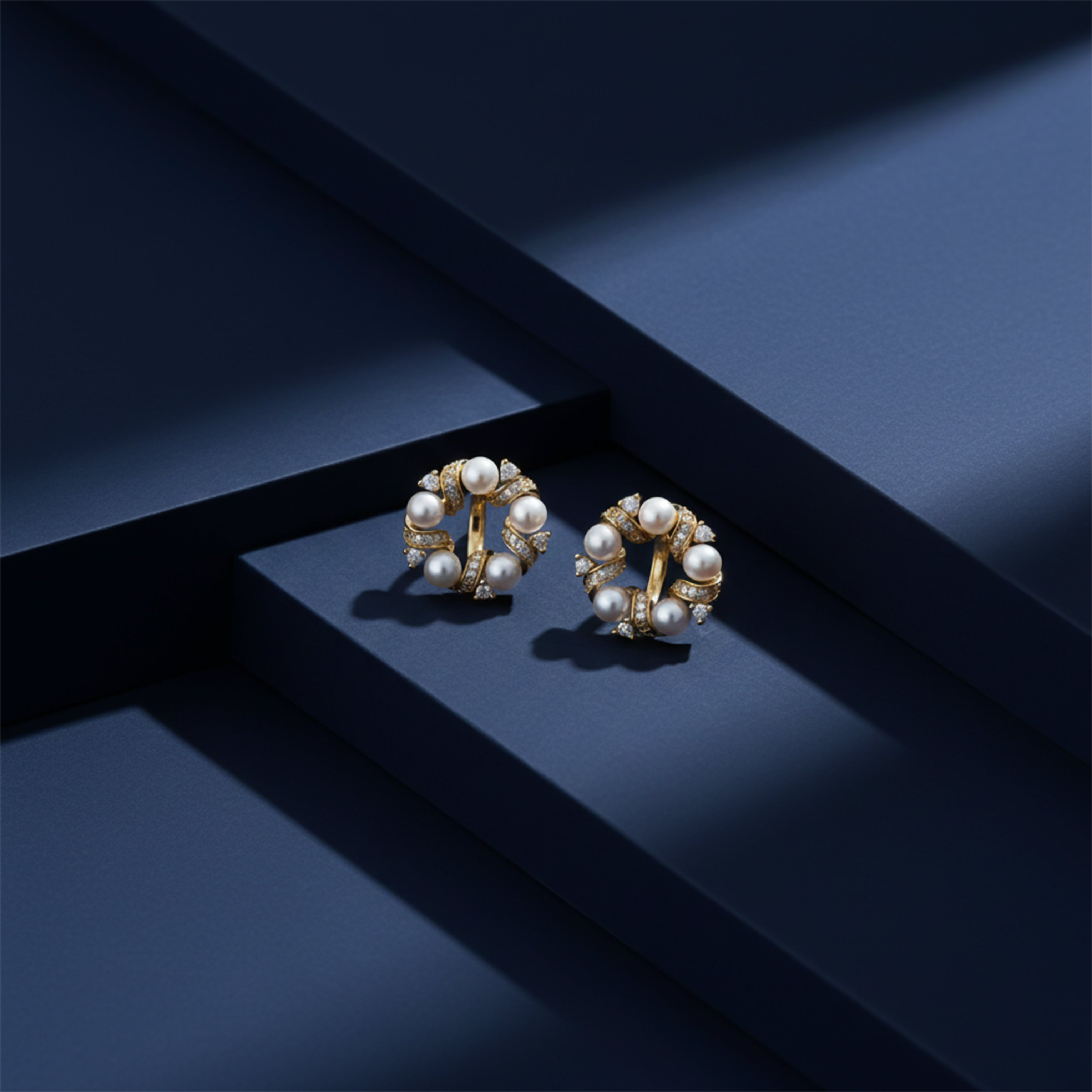 Pearl & Crystal Circle Stud Earrings GWE -165