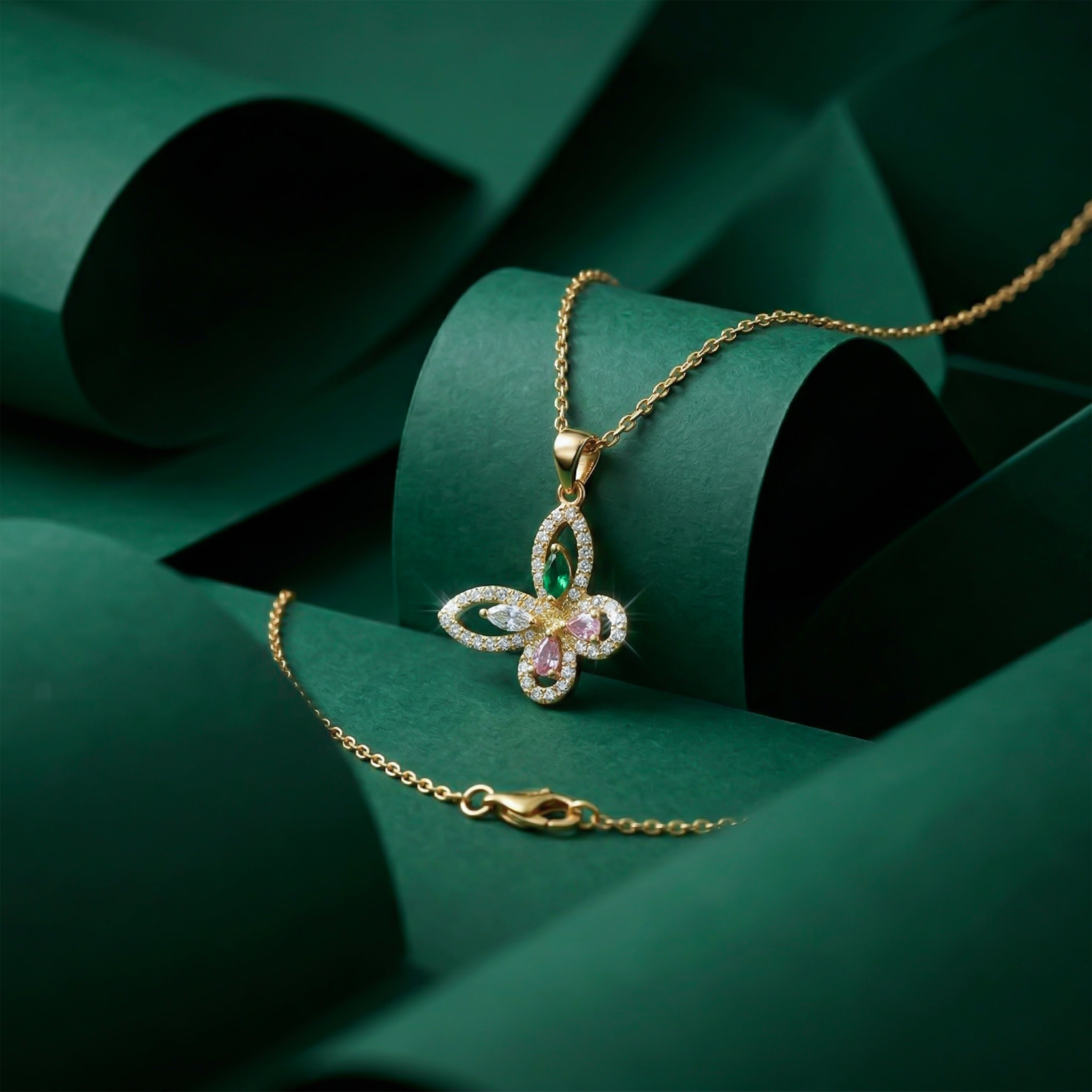 Multicolor Butterfly CZ Gold Necklace GWN -137