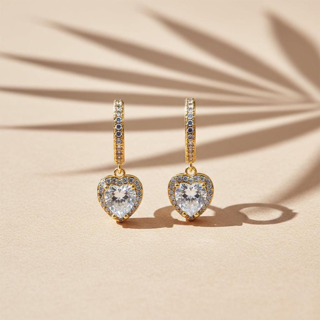 Crystal Heart Drop Hoop Earrings GWE -76
