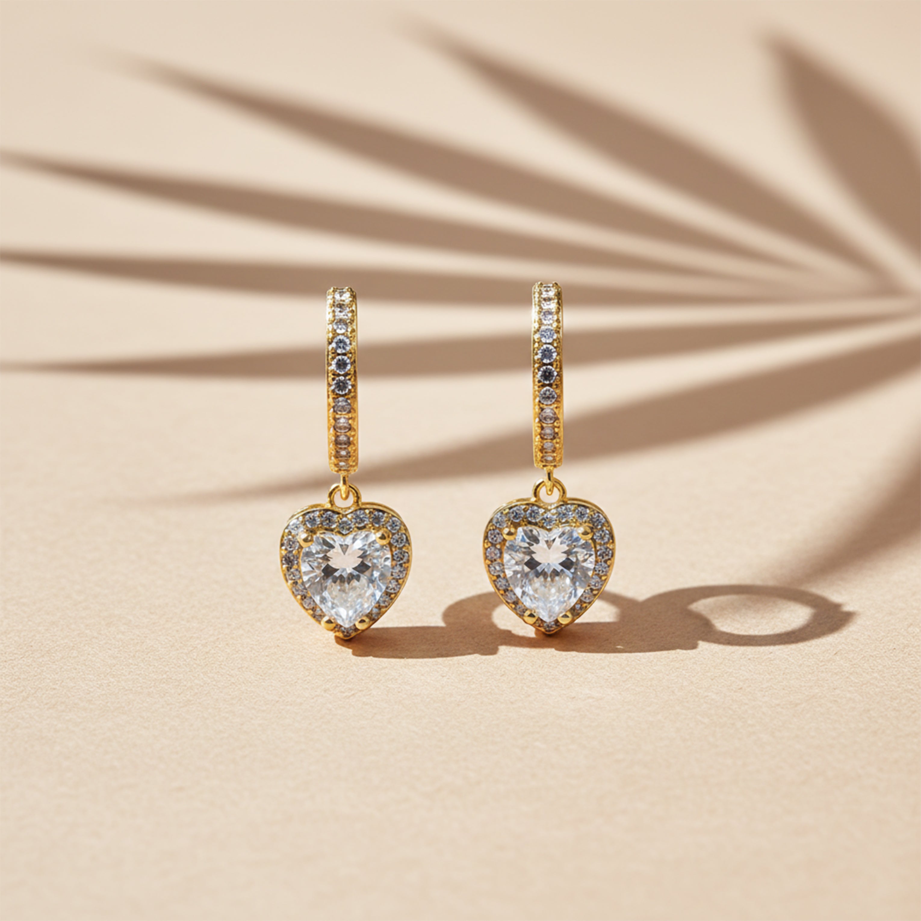 Crystal Heart Drop Hoop Earrings GWE -76
