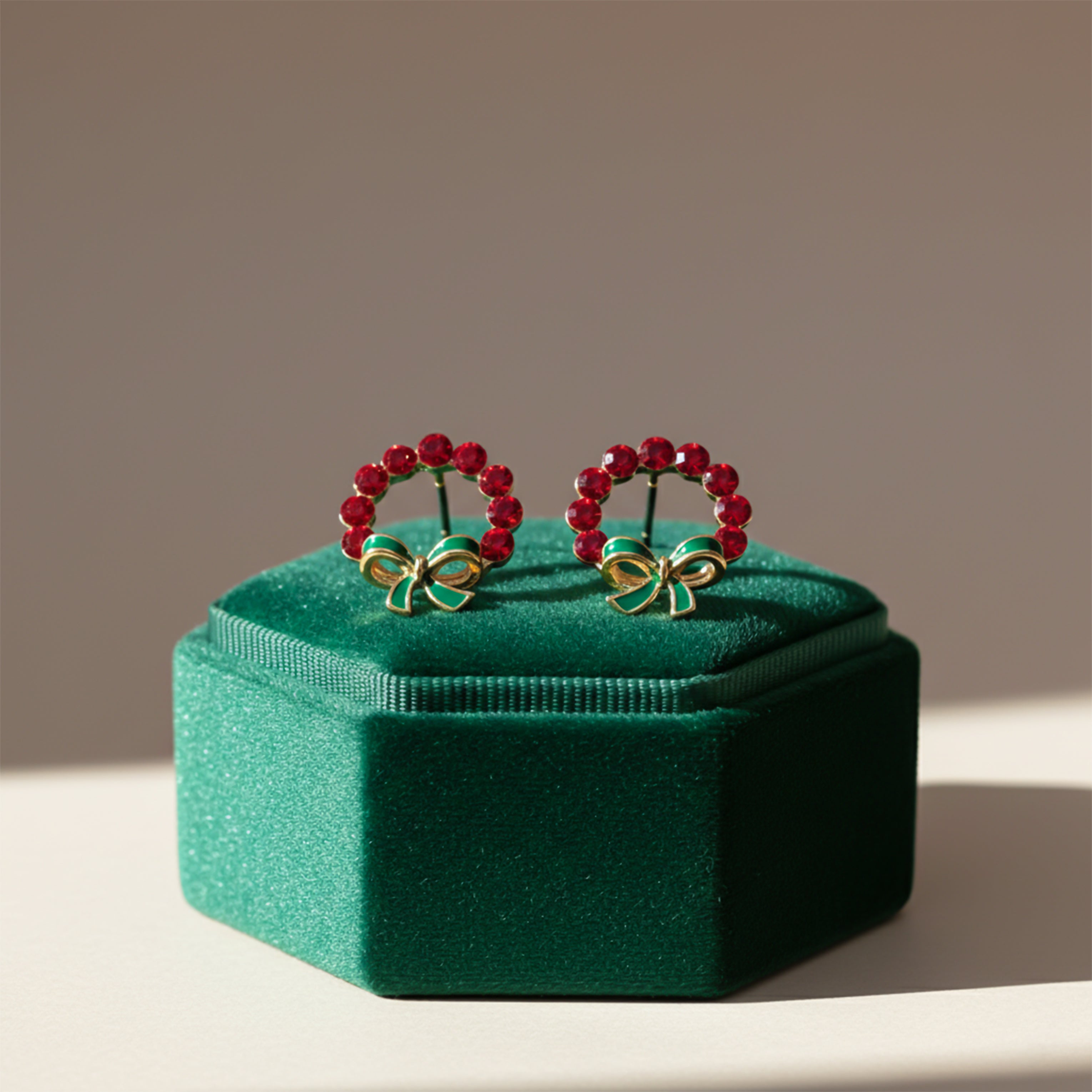 Ruby Wreath Bow Stud Earrings GWE -117
