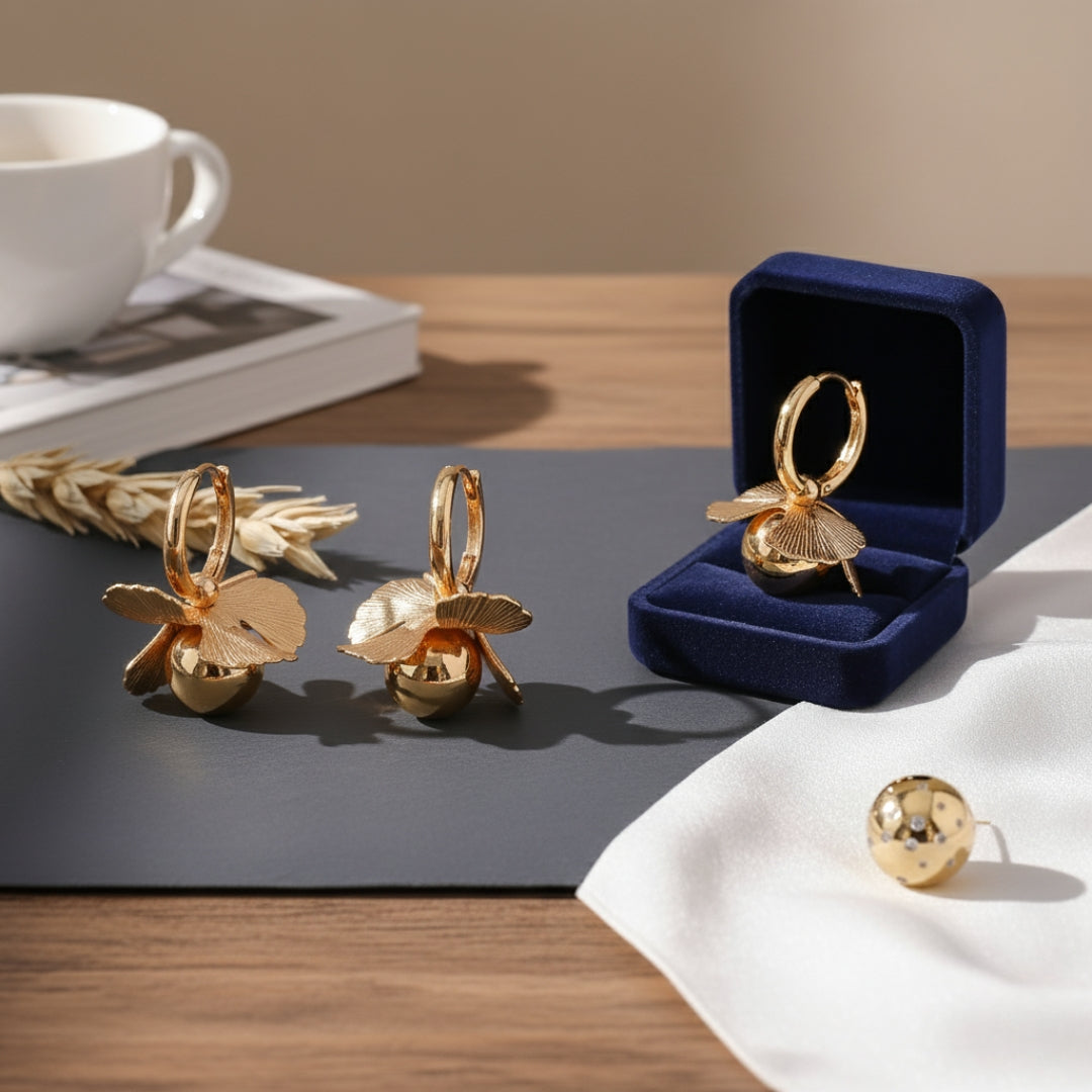WibeStone Golden Bloom Drop Earrings