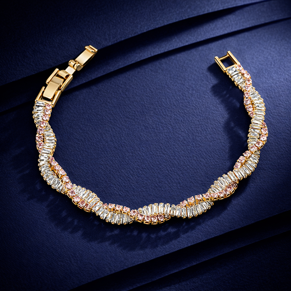 Pink Baguette Stone Twisted Bracelet GWB -90