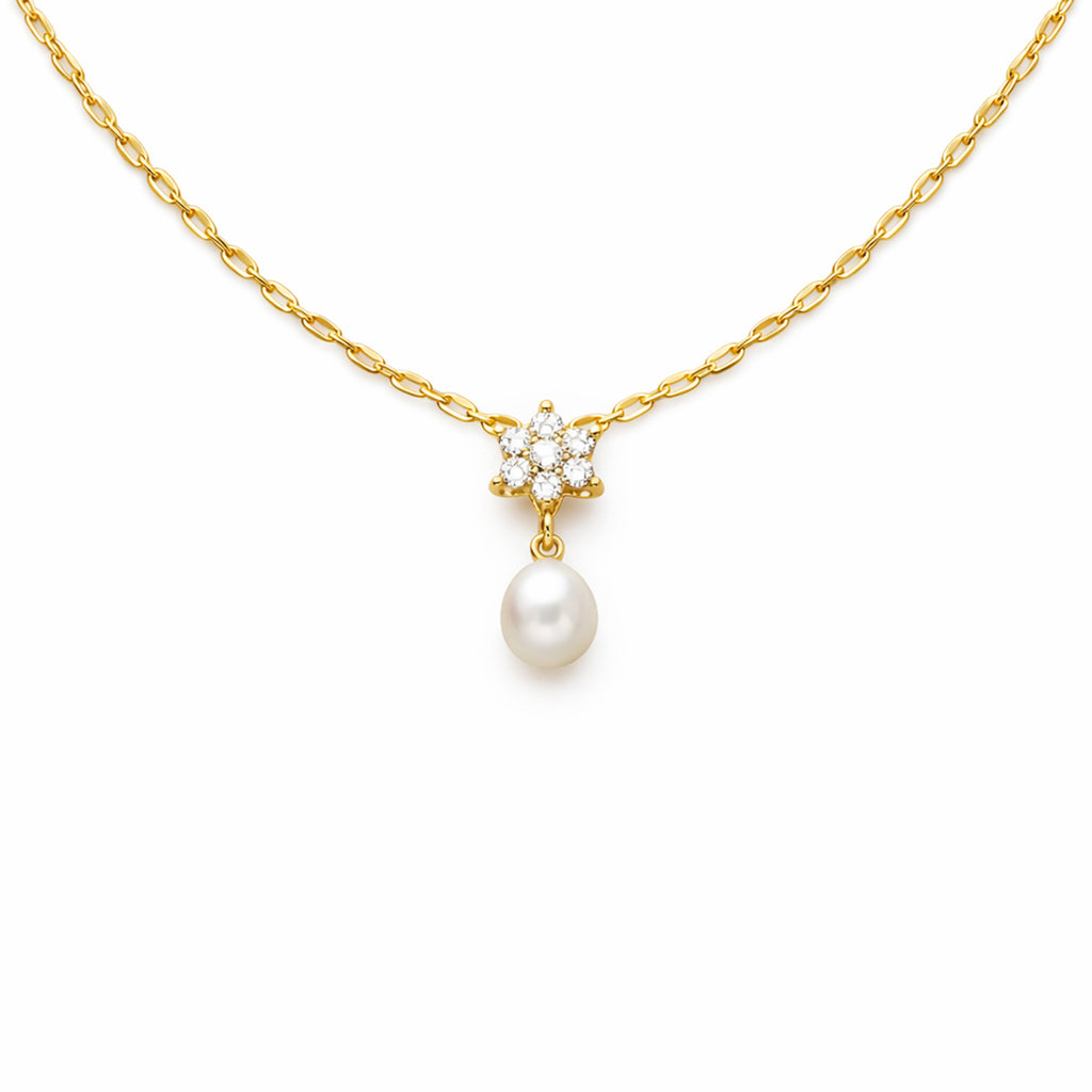 Golden Floral Pearl Drop Necklace GWN -37