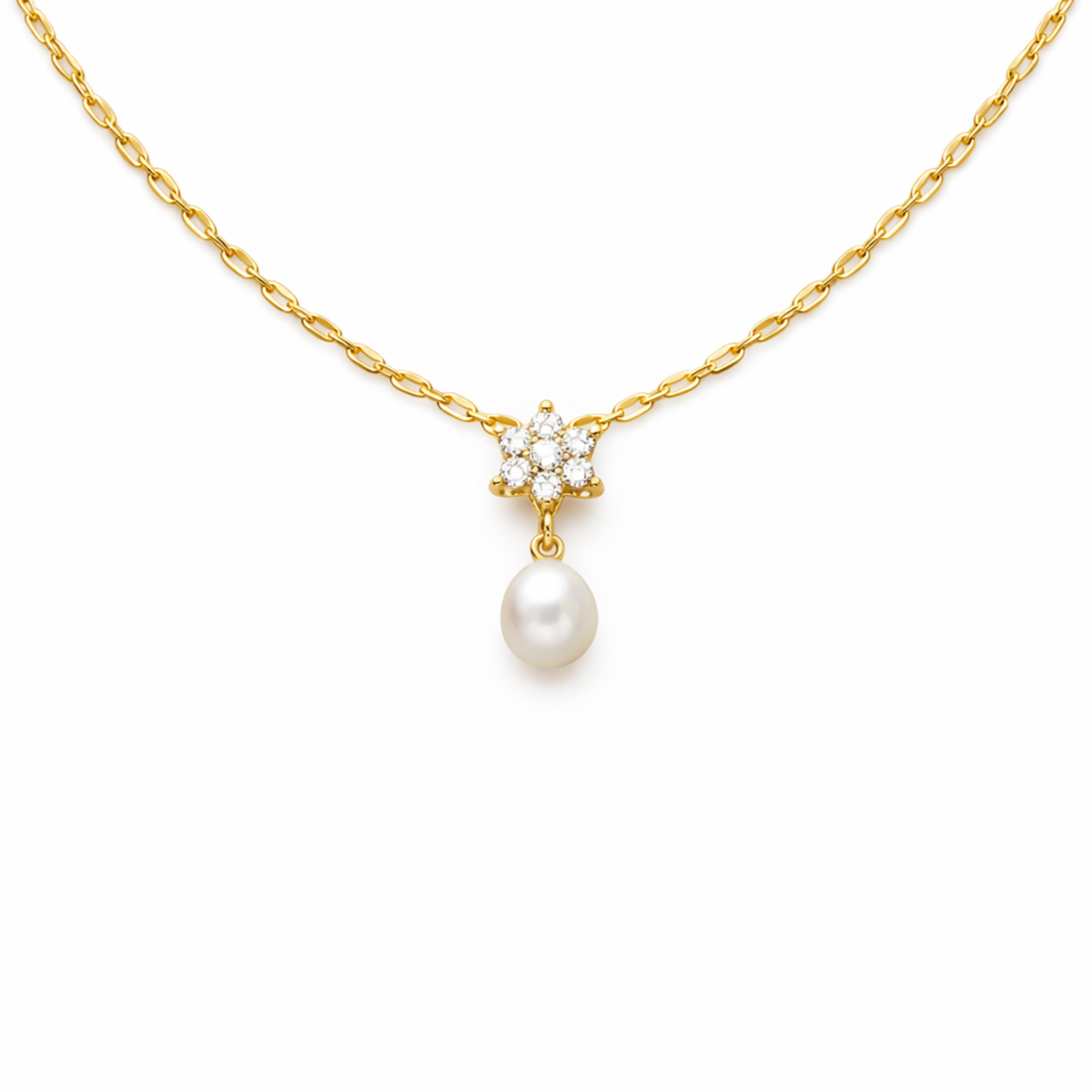Golden Floral Pearl Drop Necklace GWN -37
