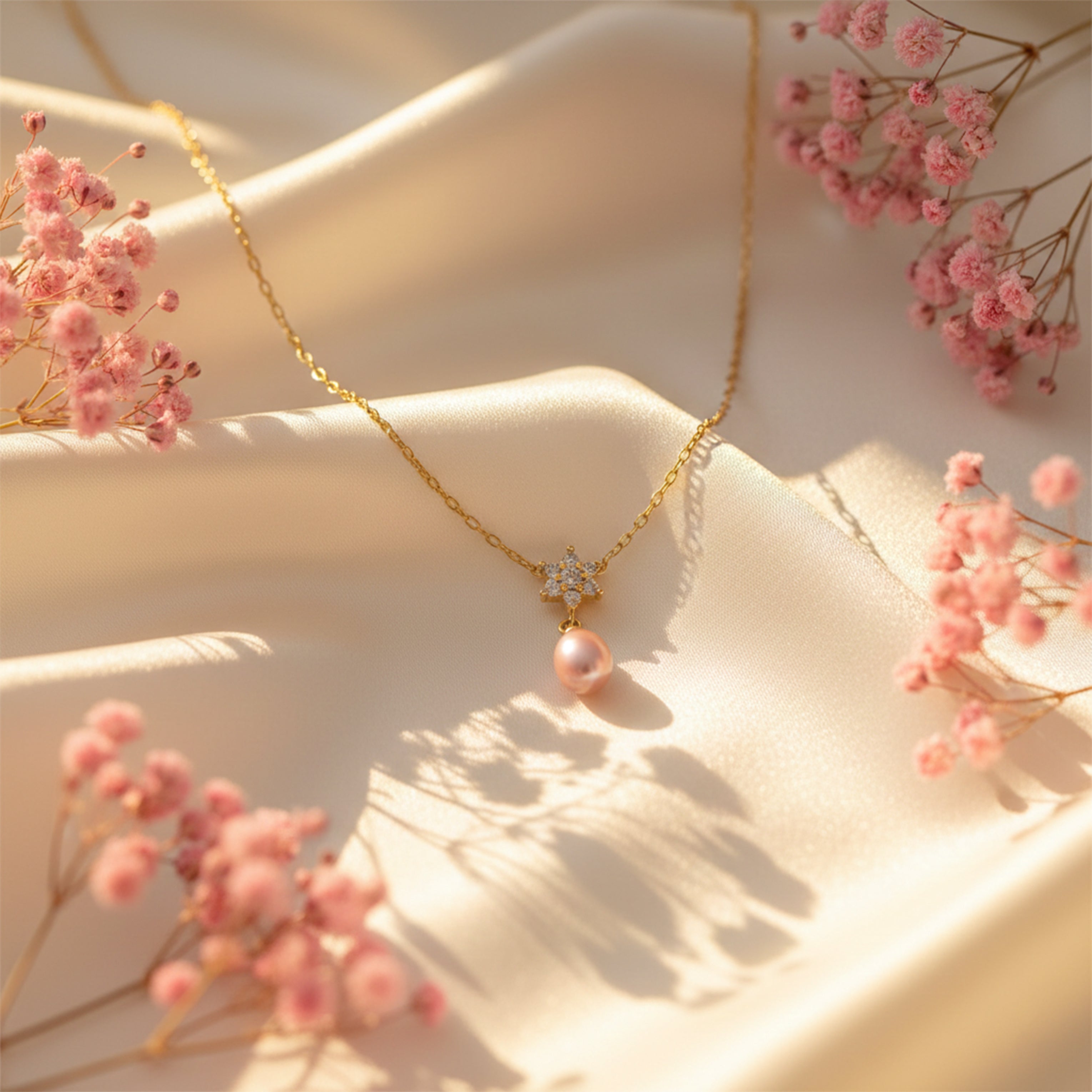 Golden Pearl Drop Charm Necklace GWN -44