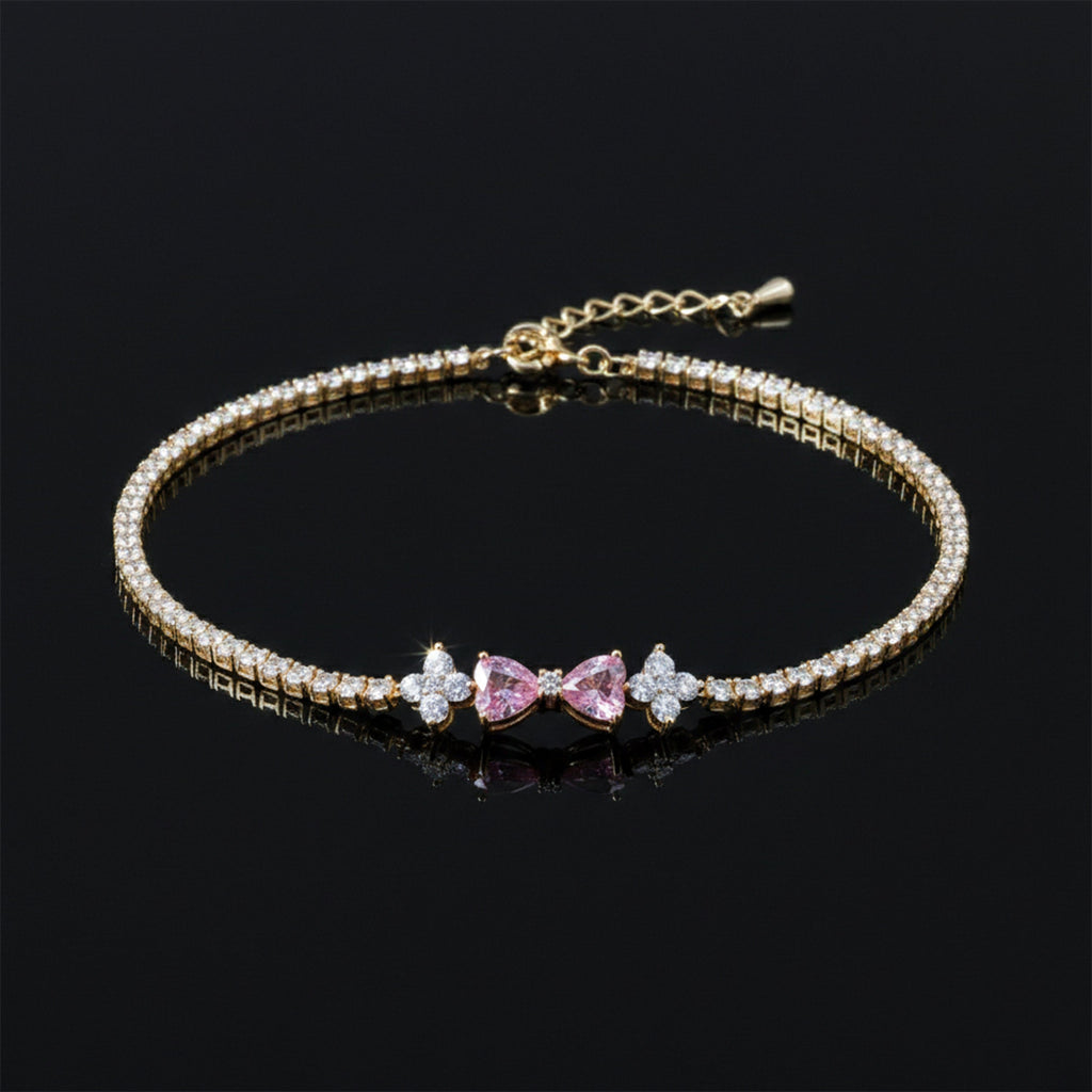 Pink Heart Crystal Tennis Bracelet GWB -95