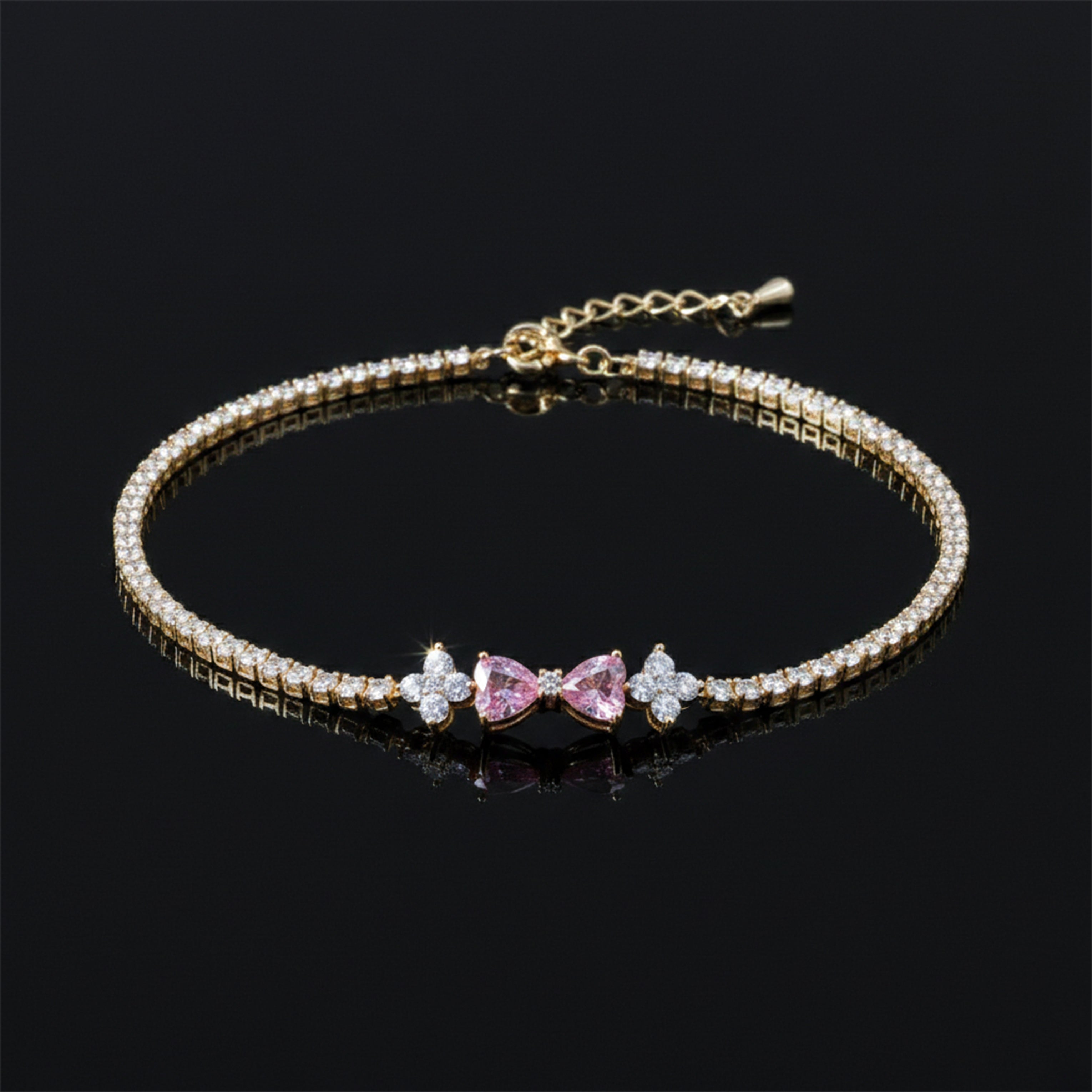 Pink Heart Crystal Tennis Bracelet GWB -95