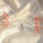 Silver Pearl Bow Heart Pendant Necklace GWN -52