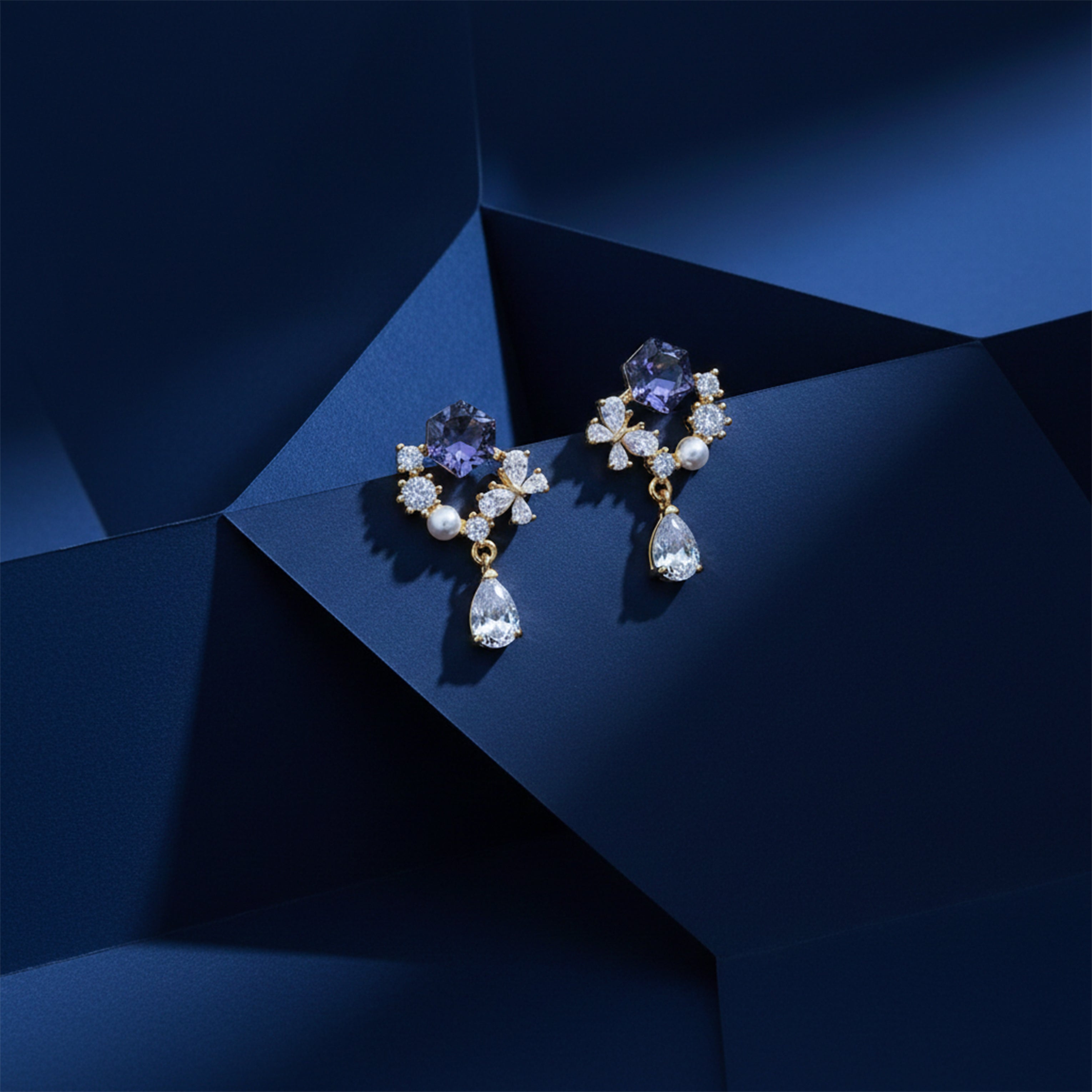 Multi-Stone Floral Gold Drop Earrings GWE -168