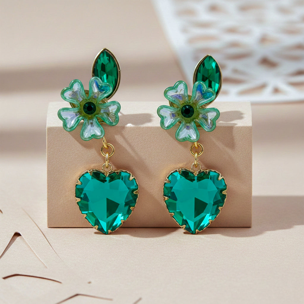 reen Heart Crystal Earrings GWE -238