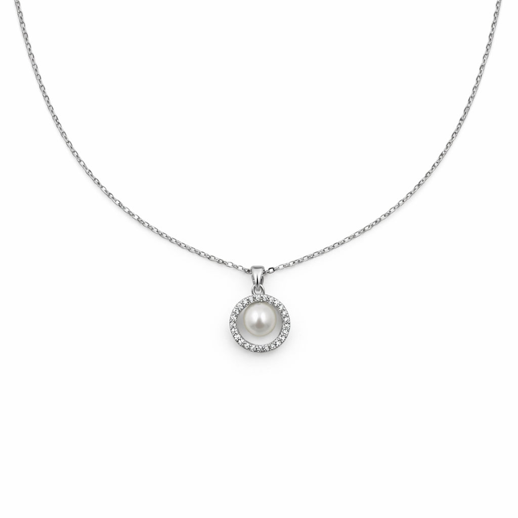 Silver Pearl Halo Grace Necklace GWN -58