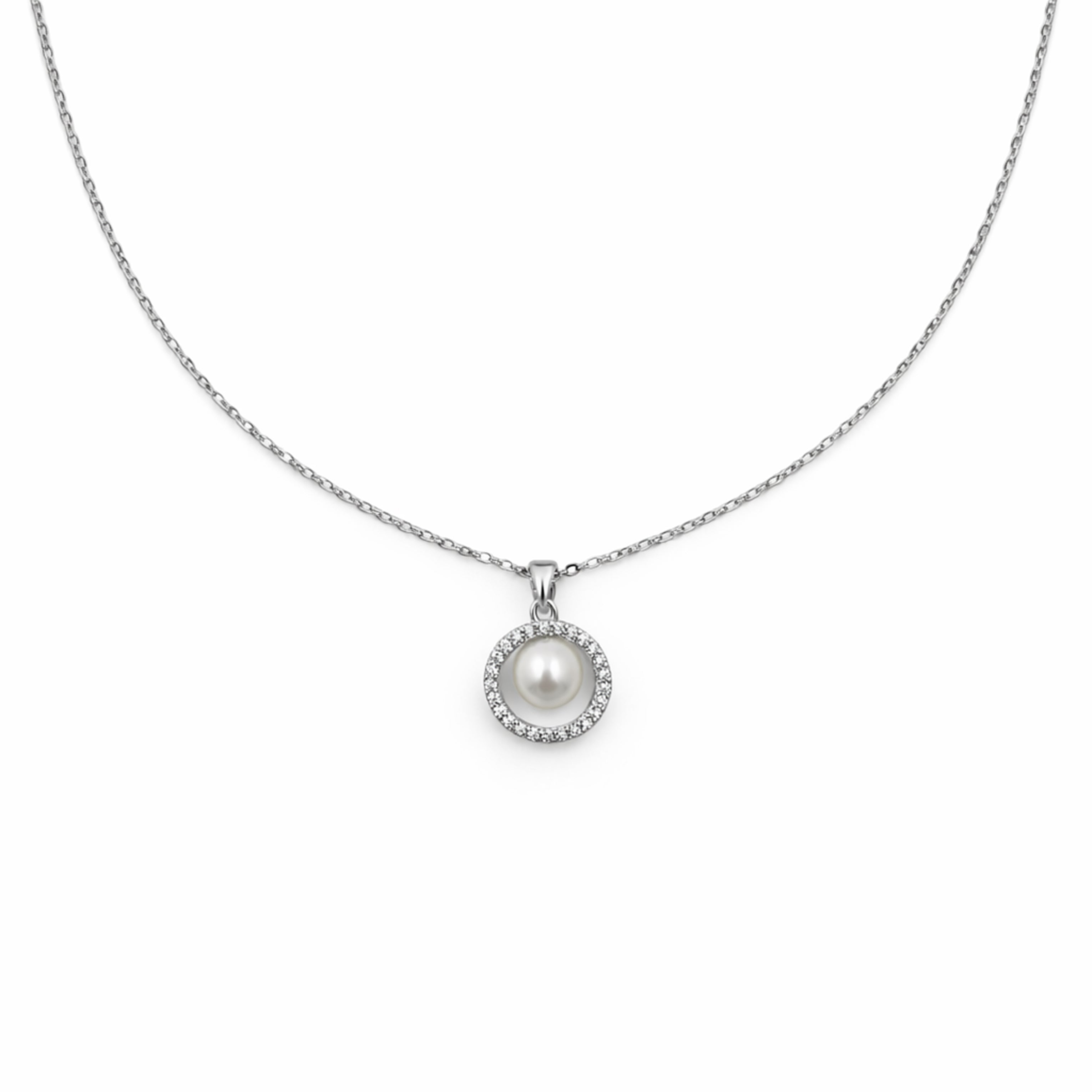Silver Pearl Halo Grace Necklace GWN -58