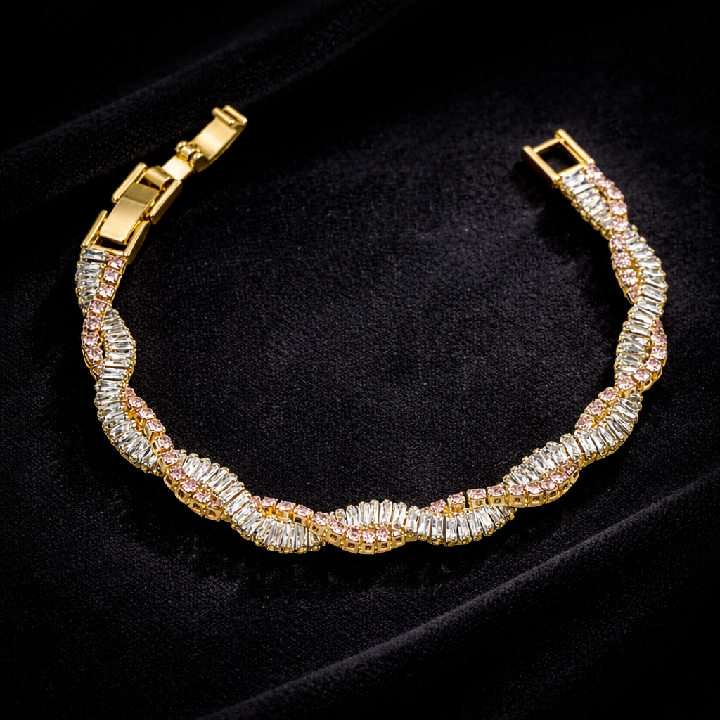 Pink Baguette Stone Twisted Bracelet GWB -90