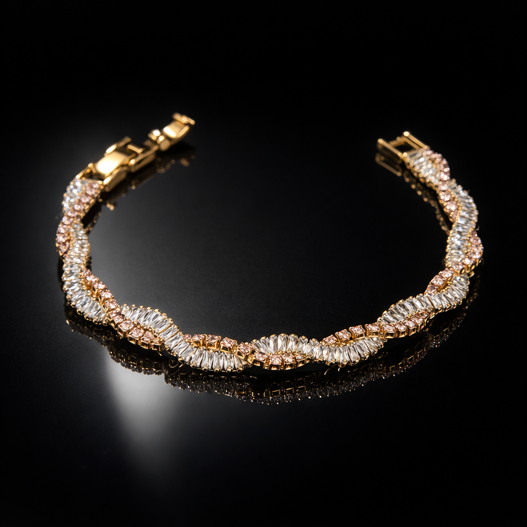 Pink Baguette Stone Twisted Bracelet GWB -90