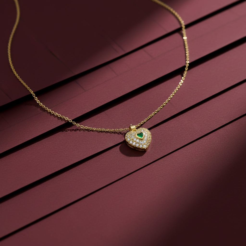 Royal Emerald Heart Pavé Women Neckless GWN -121