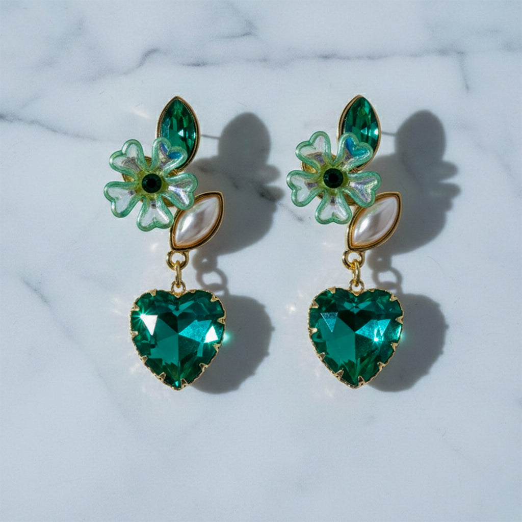 reen Heart Crystal Earrings GWE -238