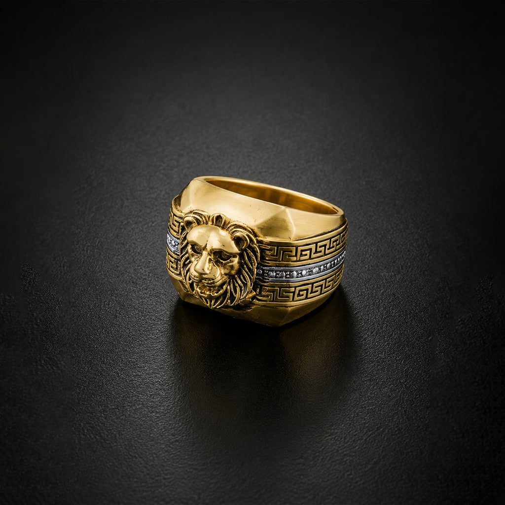 Men’s Gold Lion Greek Pattern Ring GMR -9