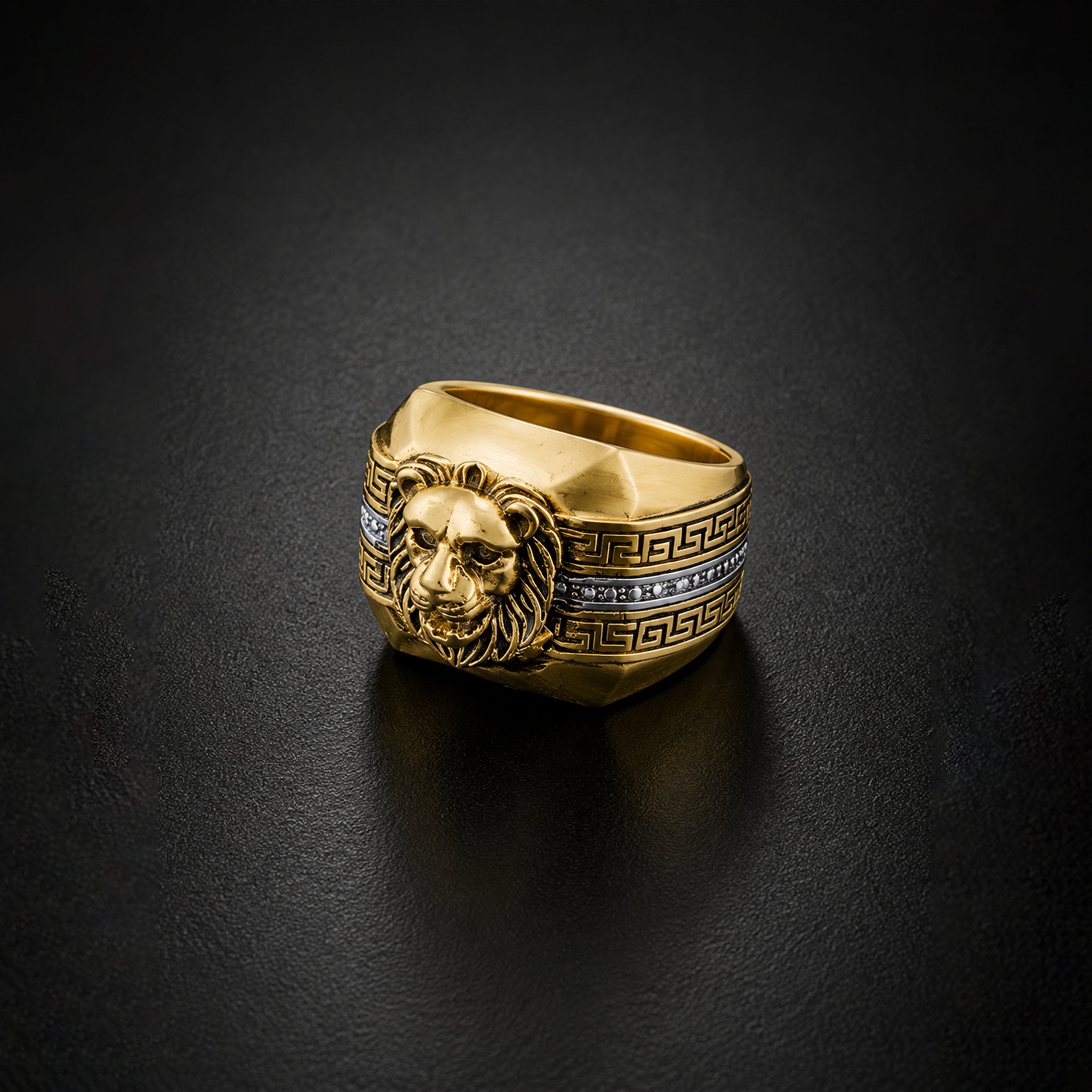 Men’s Gold Lion Greek Pattern Ring GMR -9