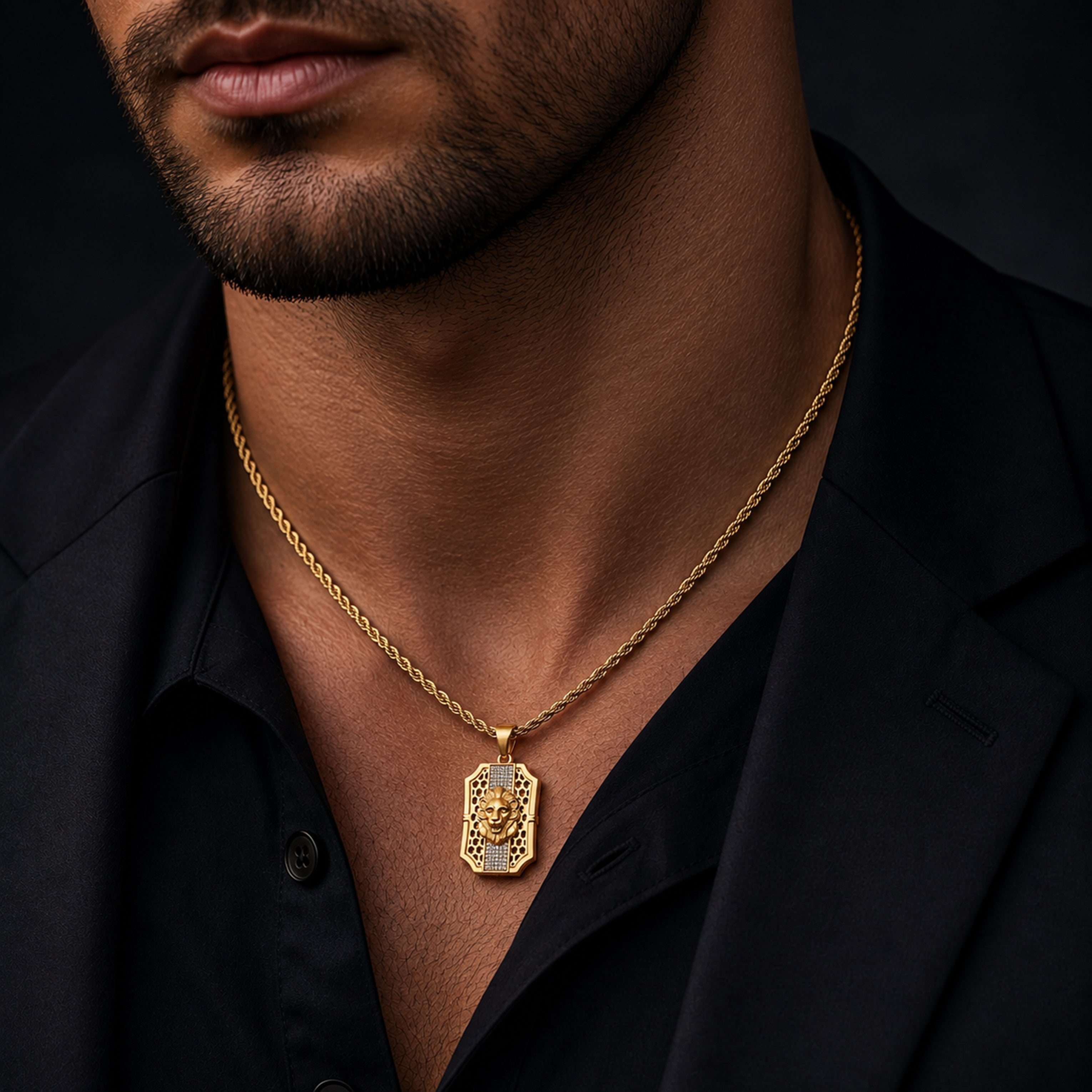 Men’s Lion Shield Pendant Chain GMP -4