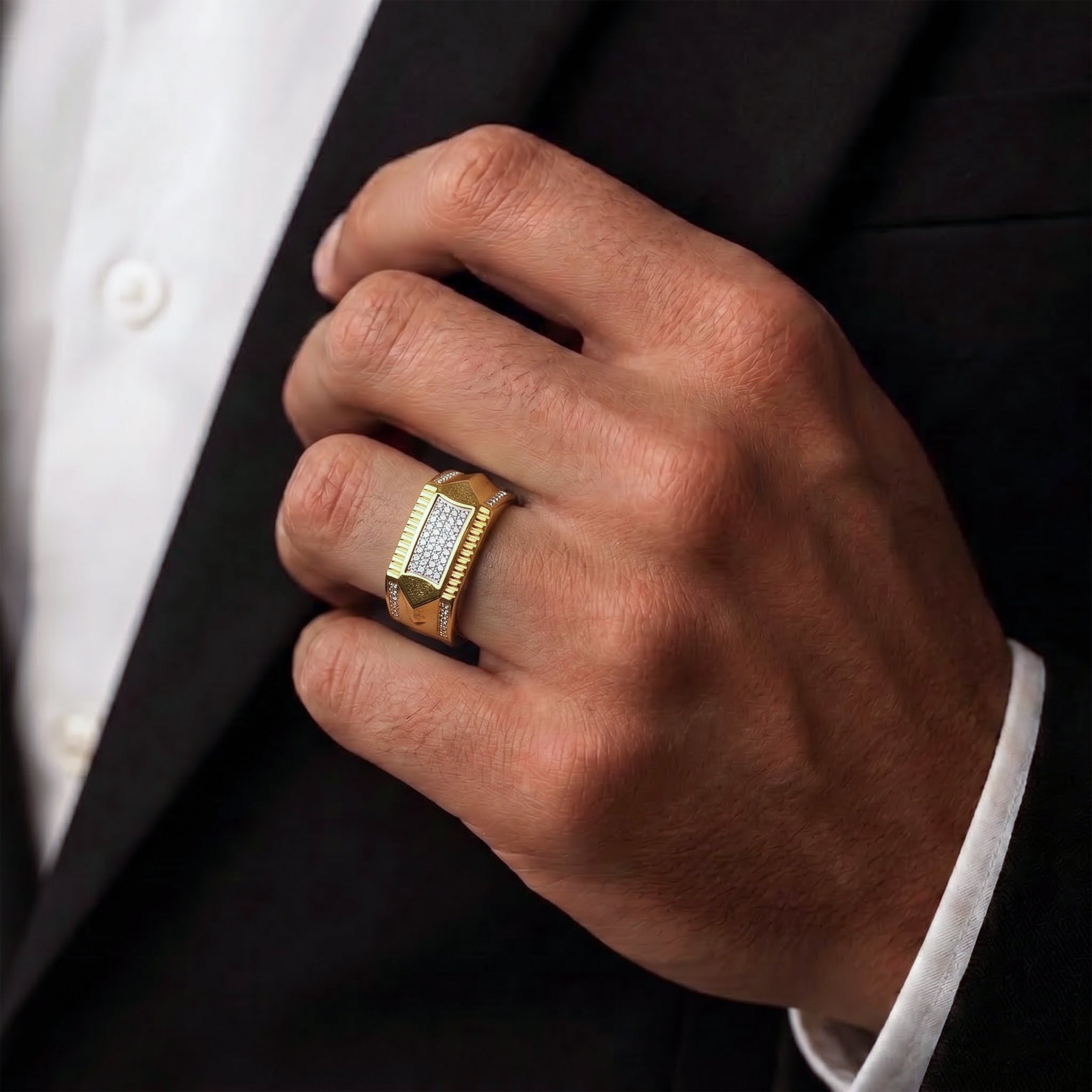 Men’s Gold-Tone Silver Accent Textured Ring GMR -30