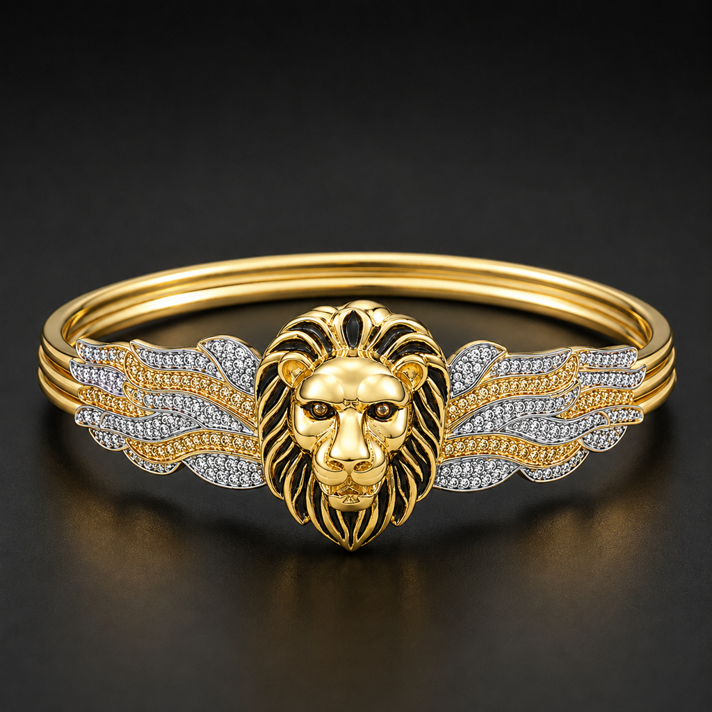 Men’s Lion Face Gold & Silver Designer Kada GMK -7