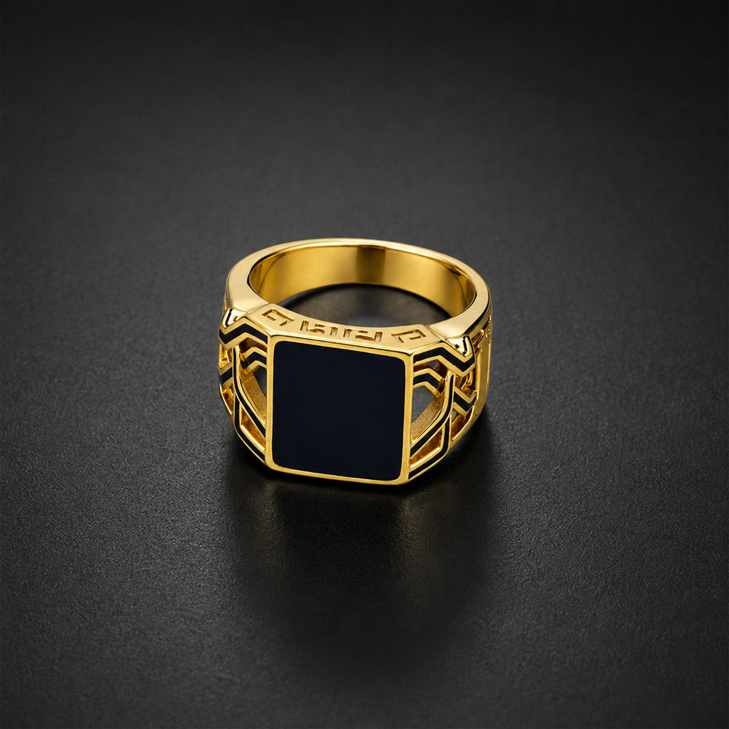 Men’s Gold-Tone Black Enamel Ring GMR -21