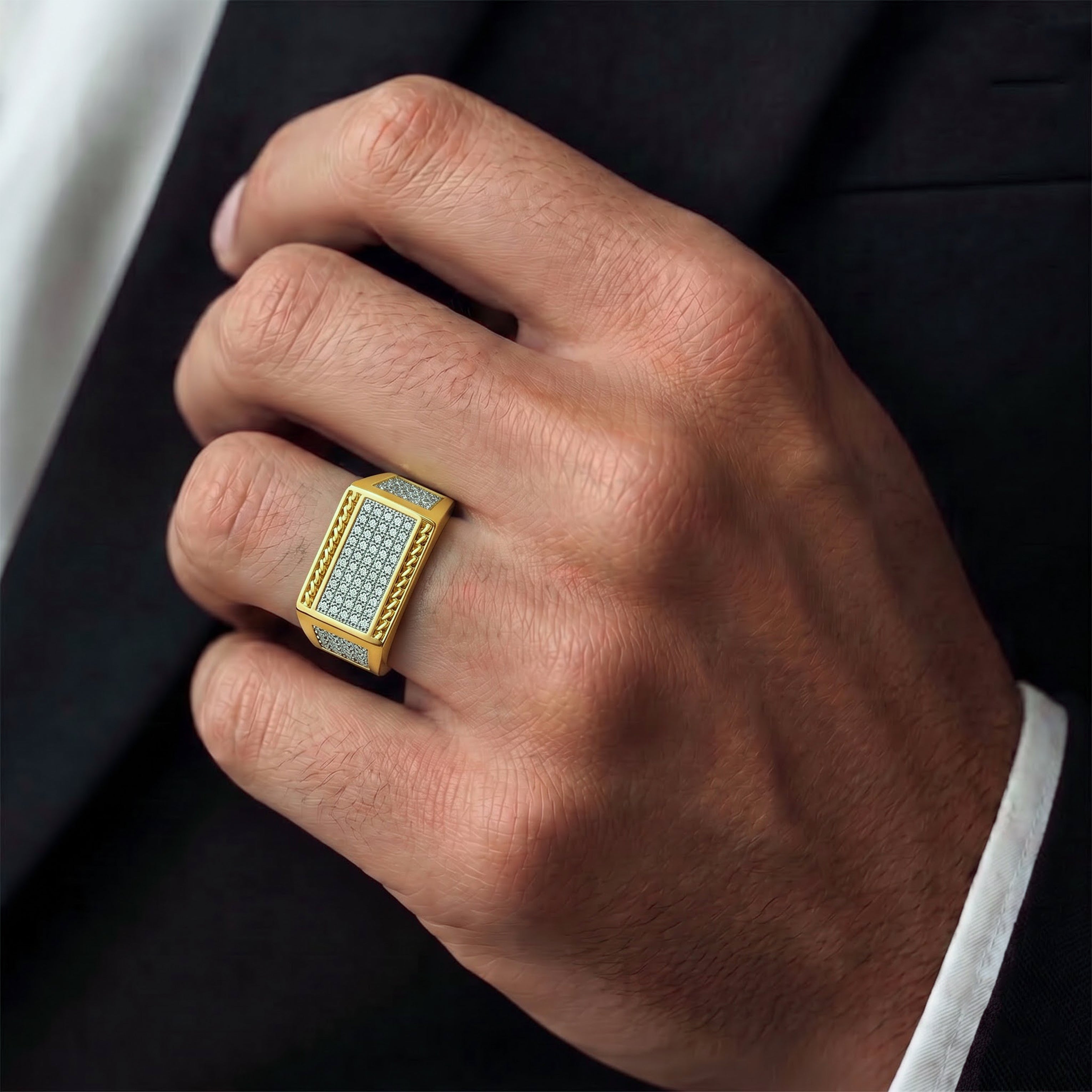 Men’s Gold & Silver Textured Statement Ring GMR -34