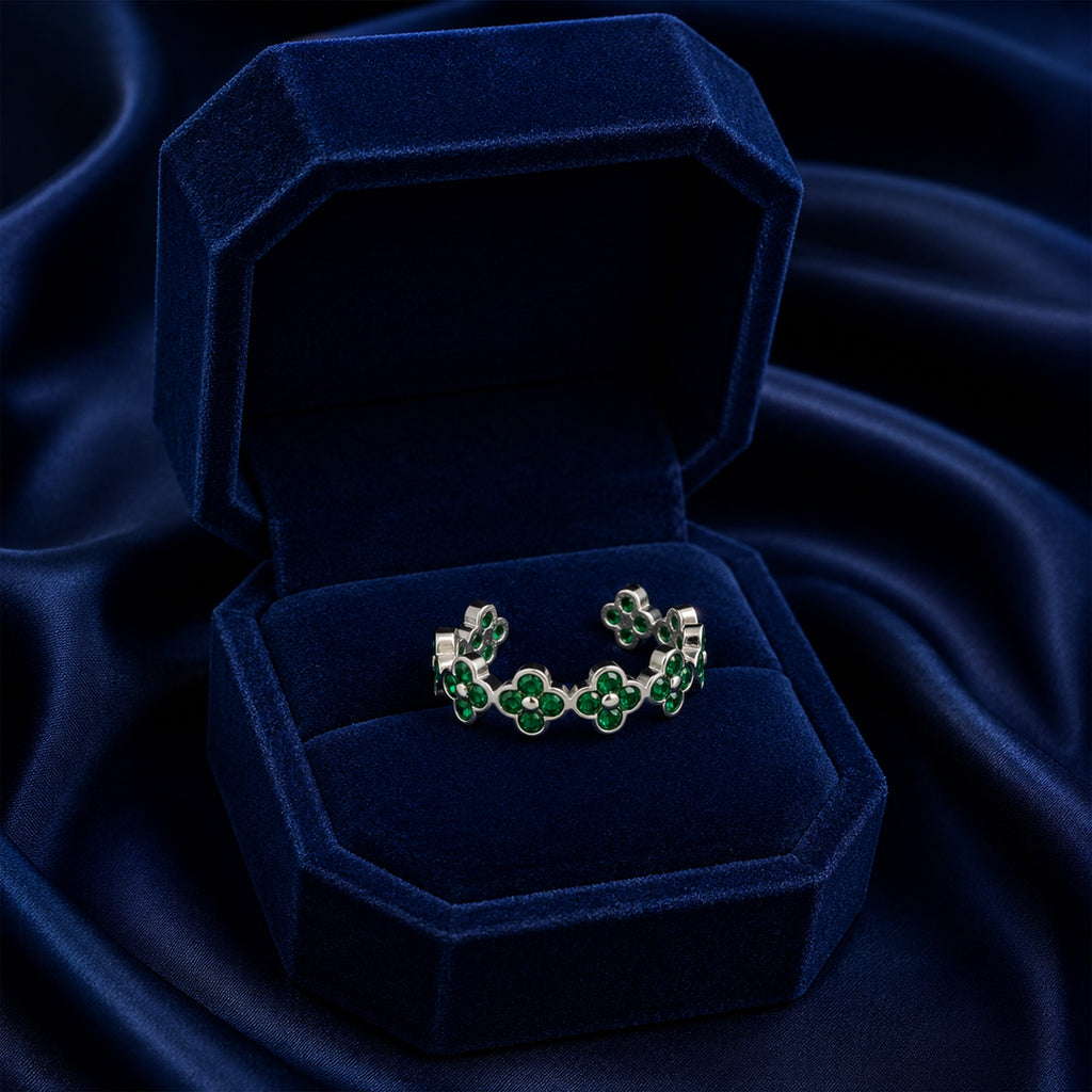 Emerald Floral Crystal Ring GWR -70