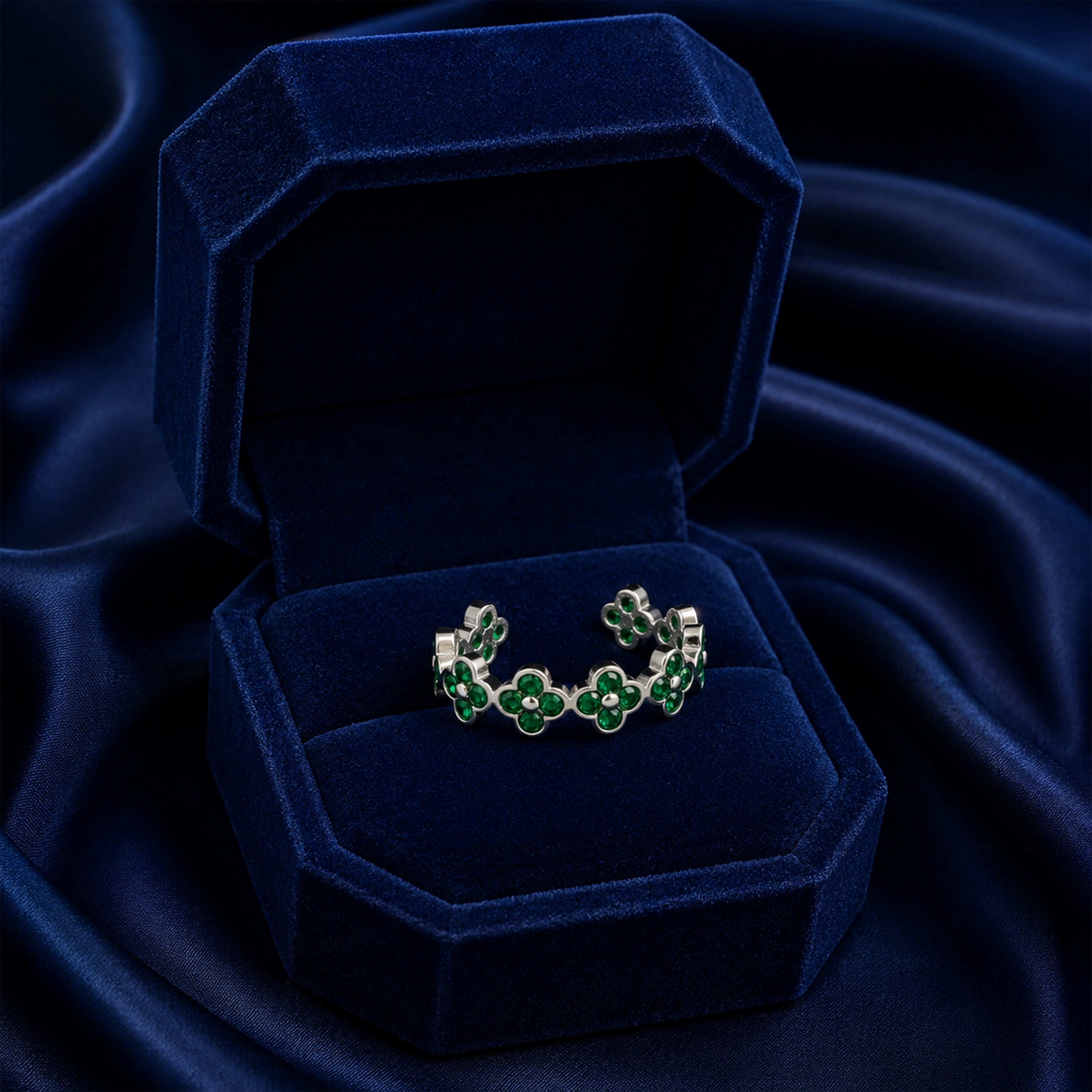 Emerald Floral Crystal Ring GWR -70