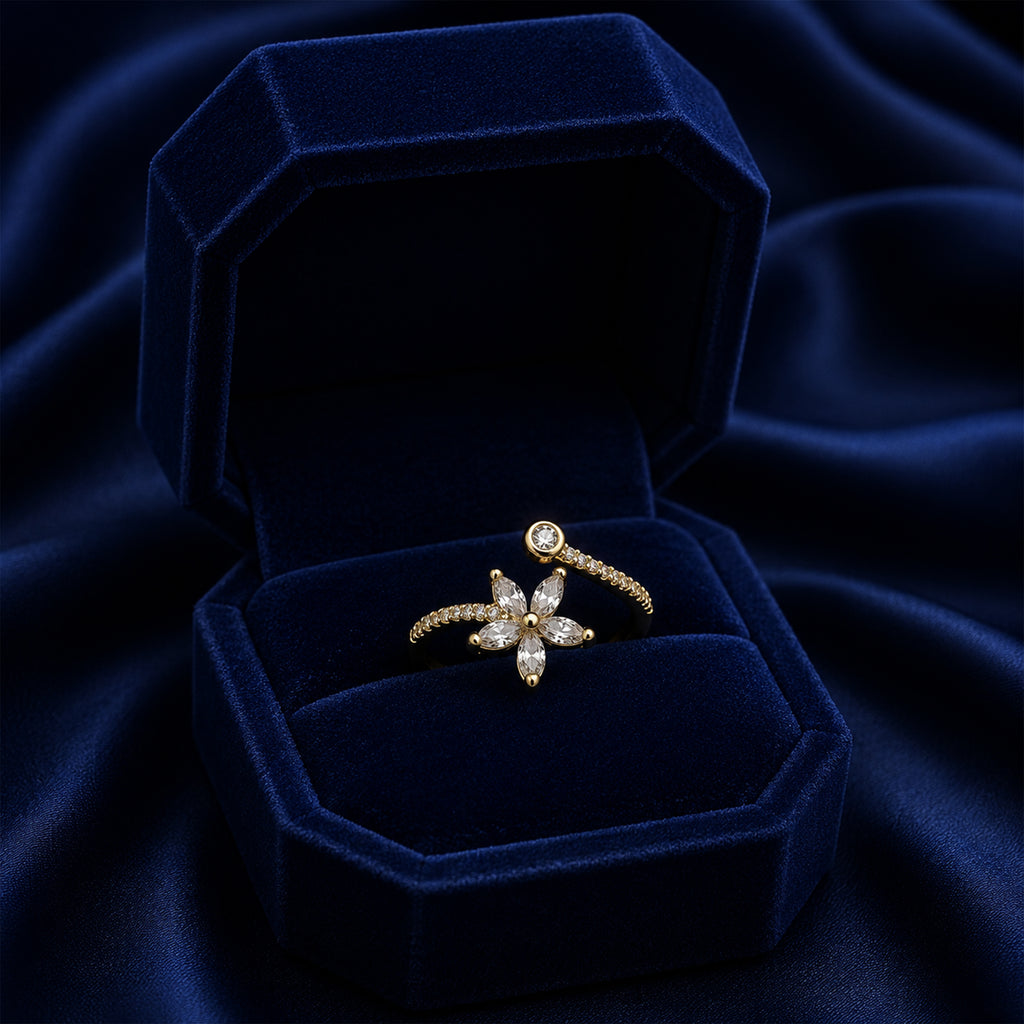 Floral Crystal Gold Ring GWR -64