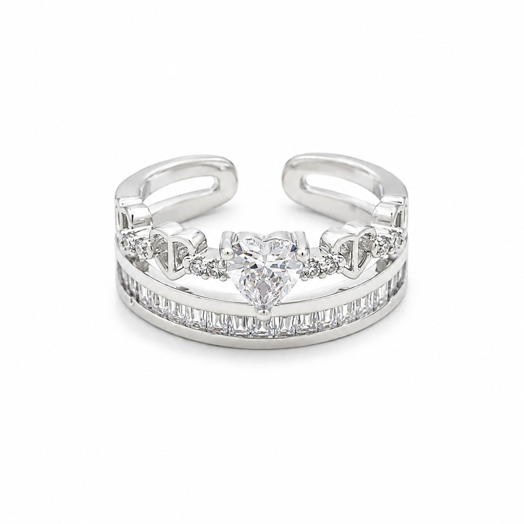Heart Crystal Silver Ring GWR -44