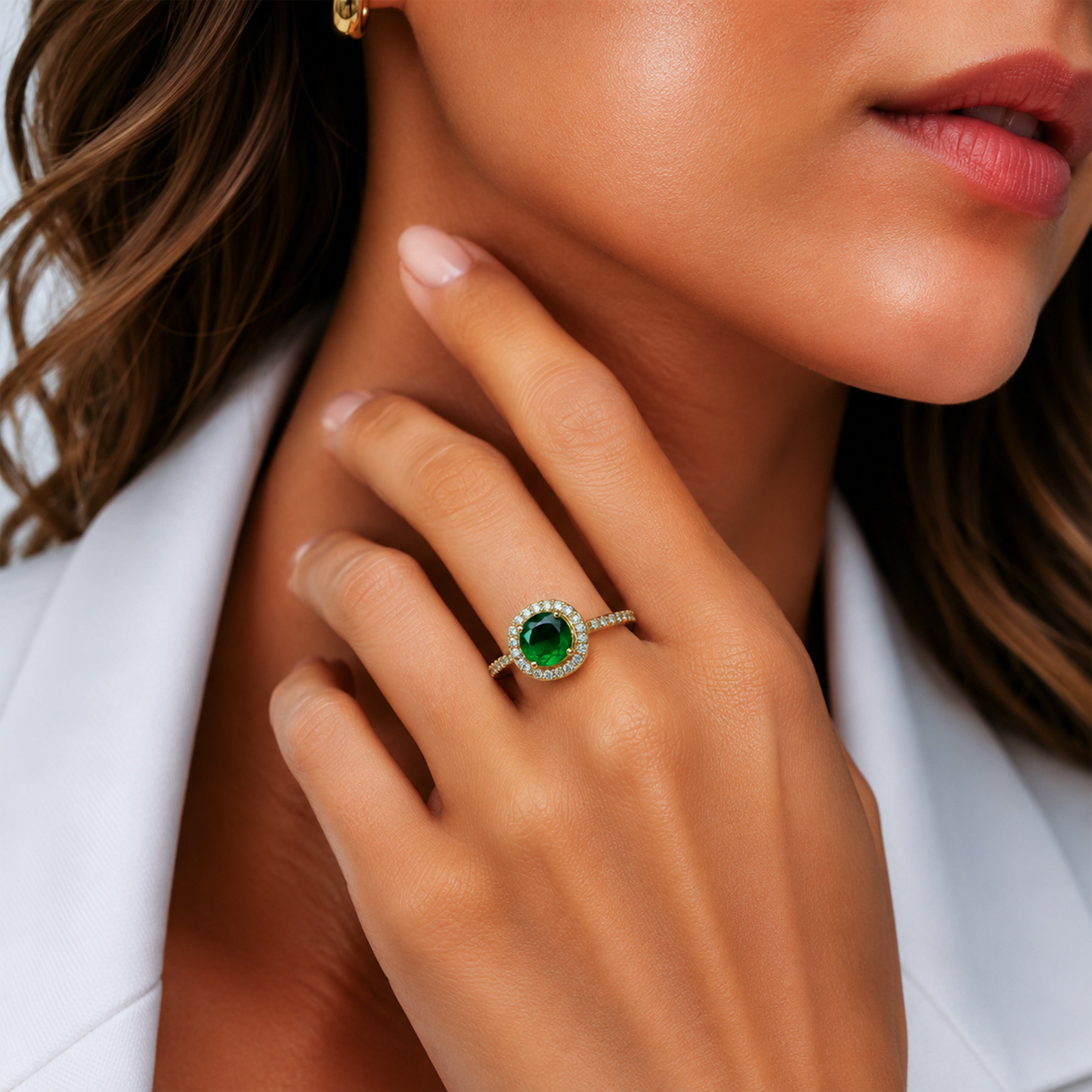 Emerald Halo Gold Ring GWR -47