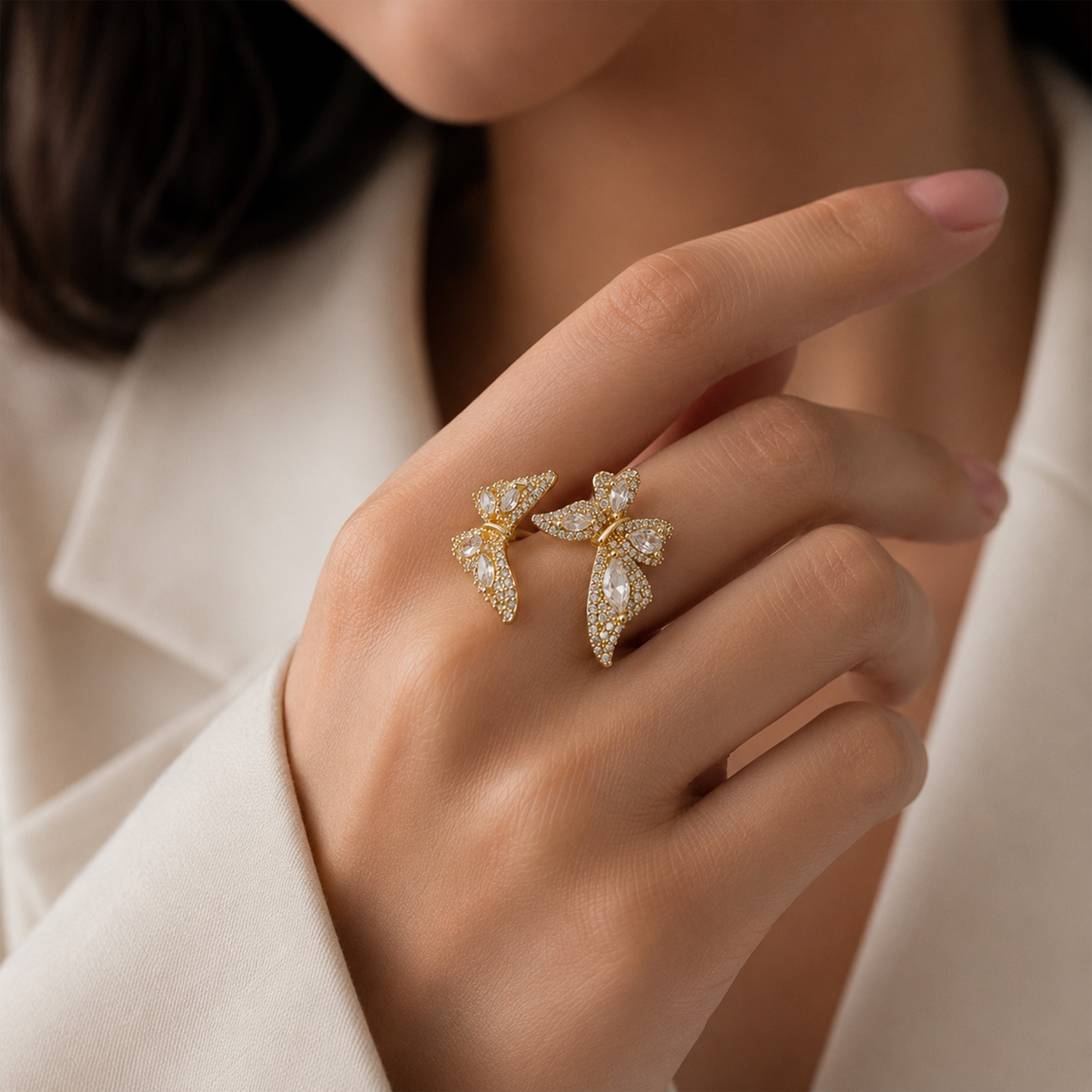 Butterfly Crystal Open Ring GWR -25