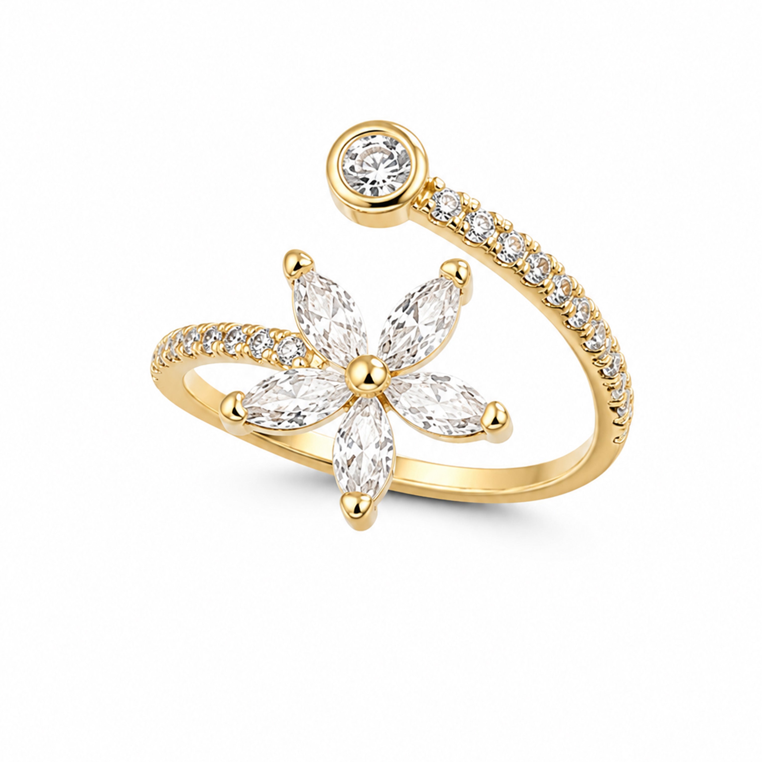 Floral Crystal Gold Ring GWR -64