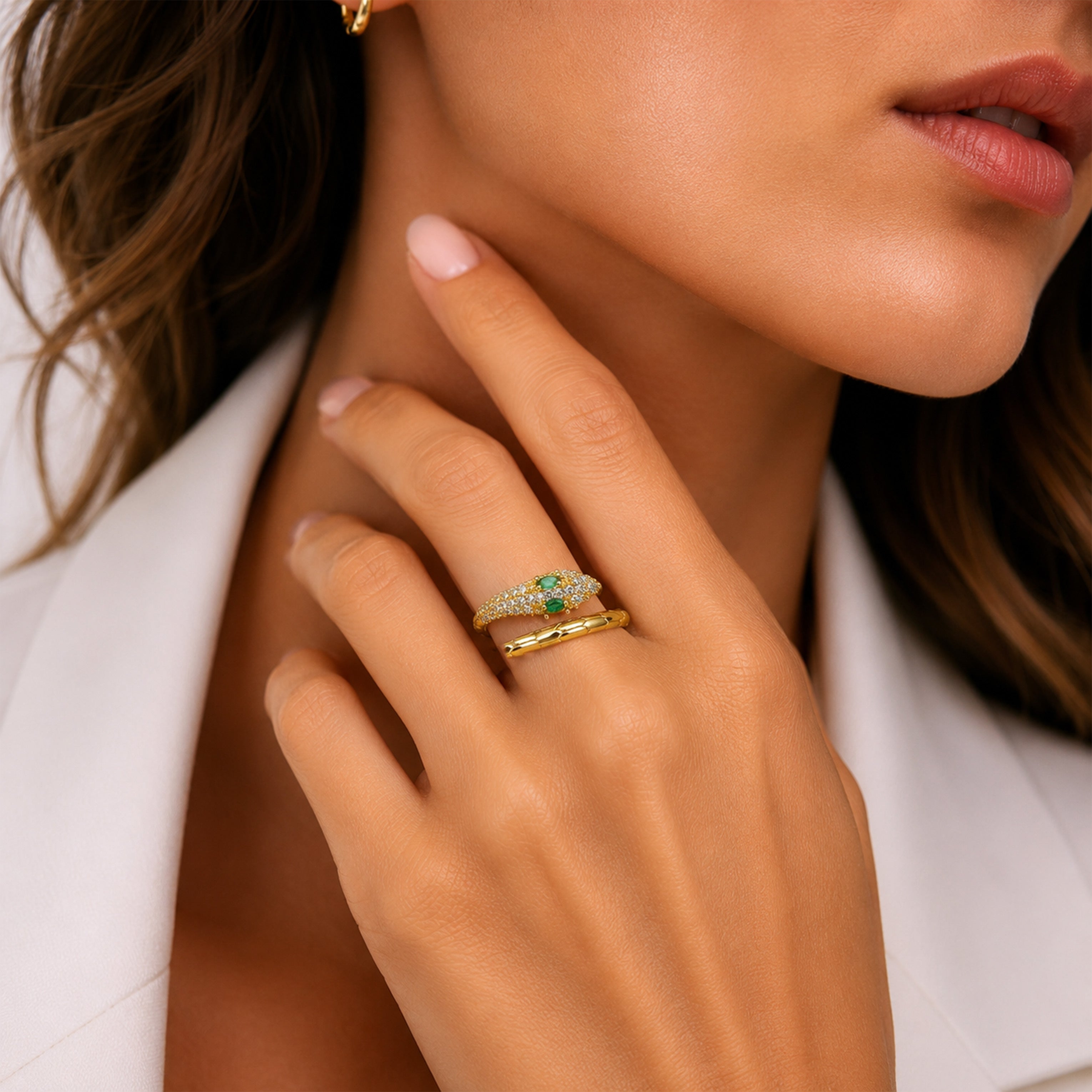 Emerald Snake Cuff Ring GWR -40